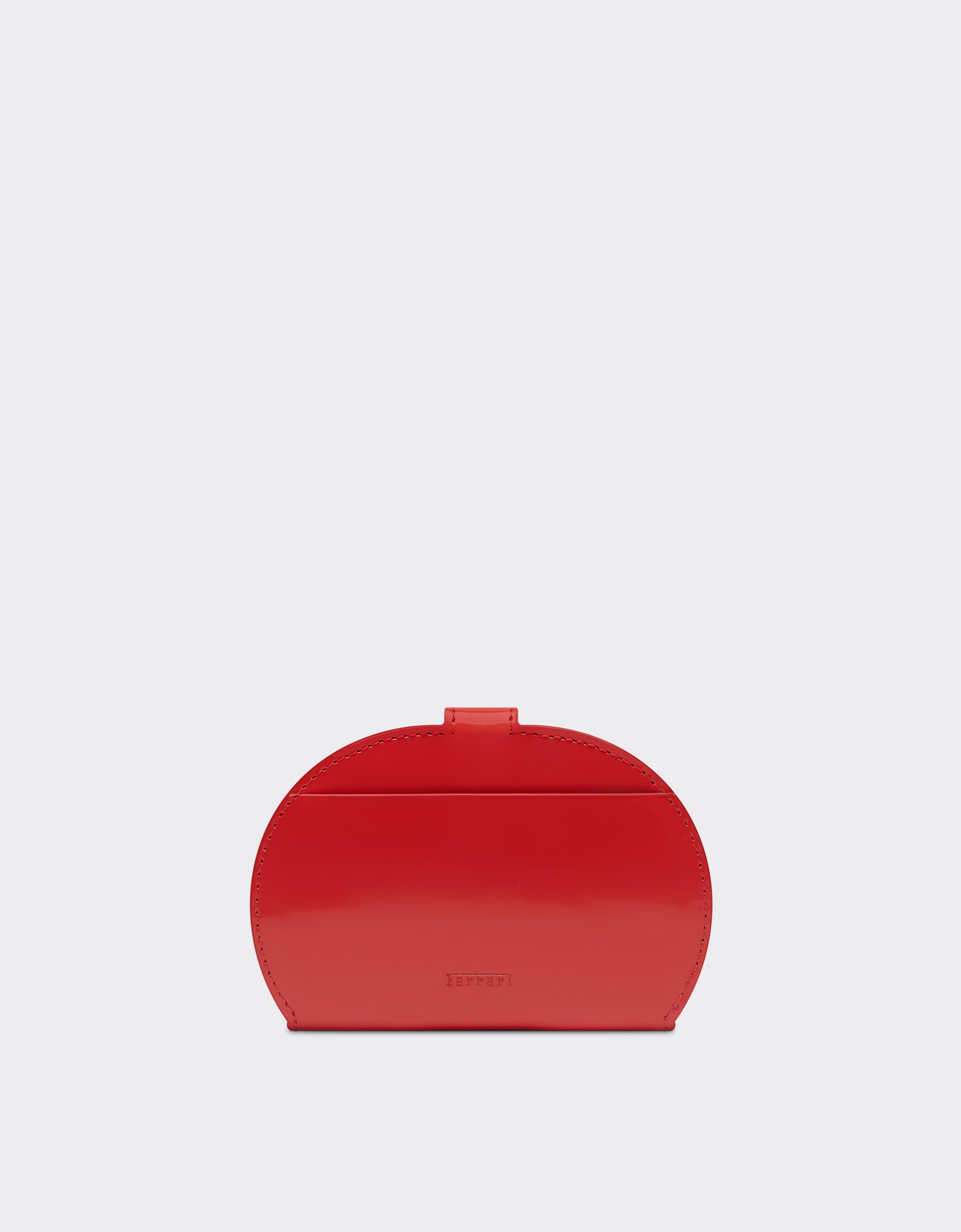 Ferrari Foldable Card Holder In Glossy Brushed Leather In Rosso Dino