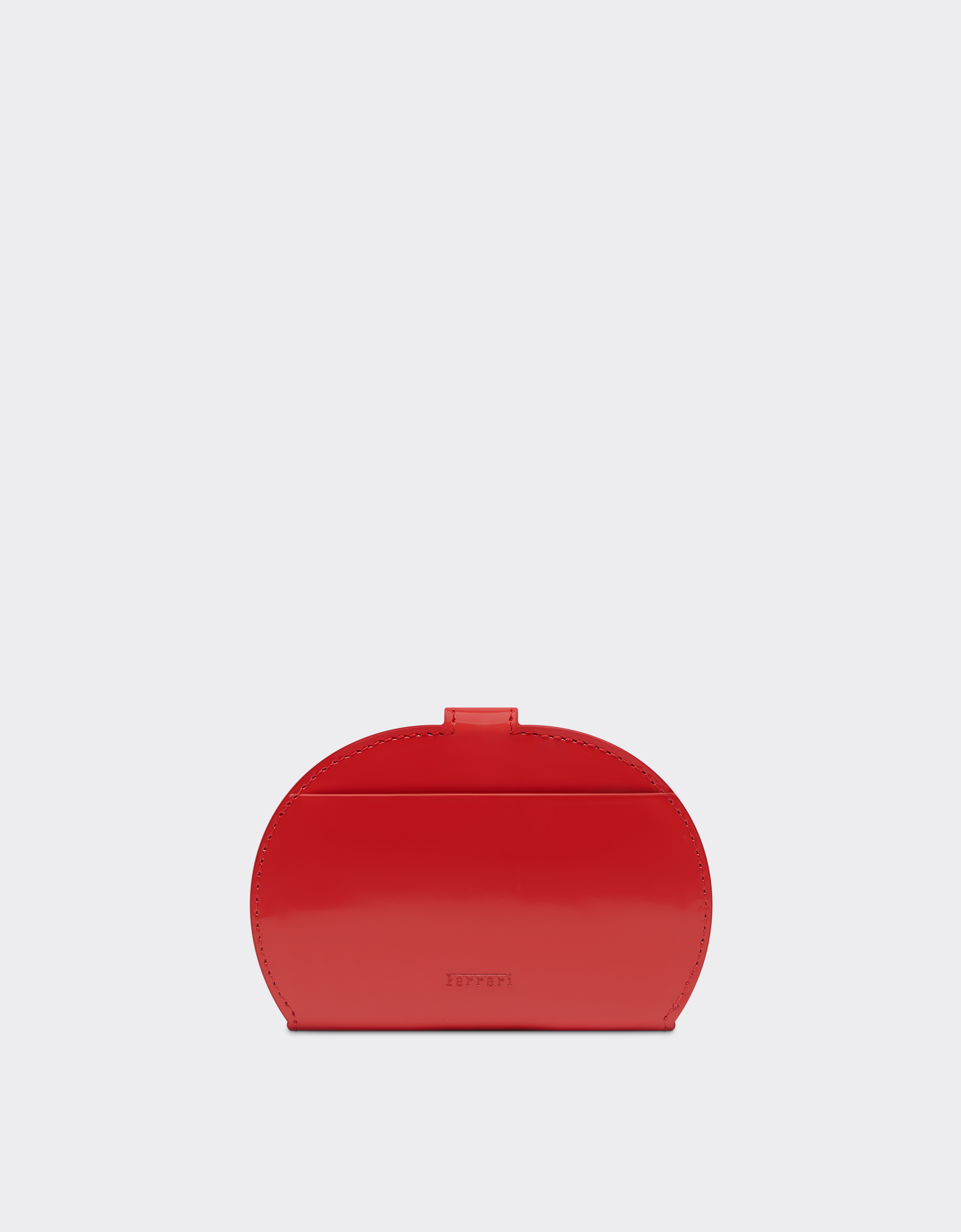 Ferrari Foldable Card Holder In Glossy Brushed Leather In Rosso Dino