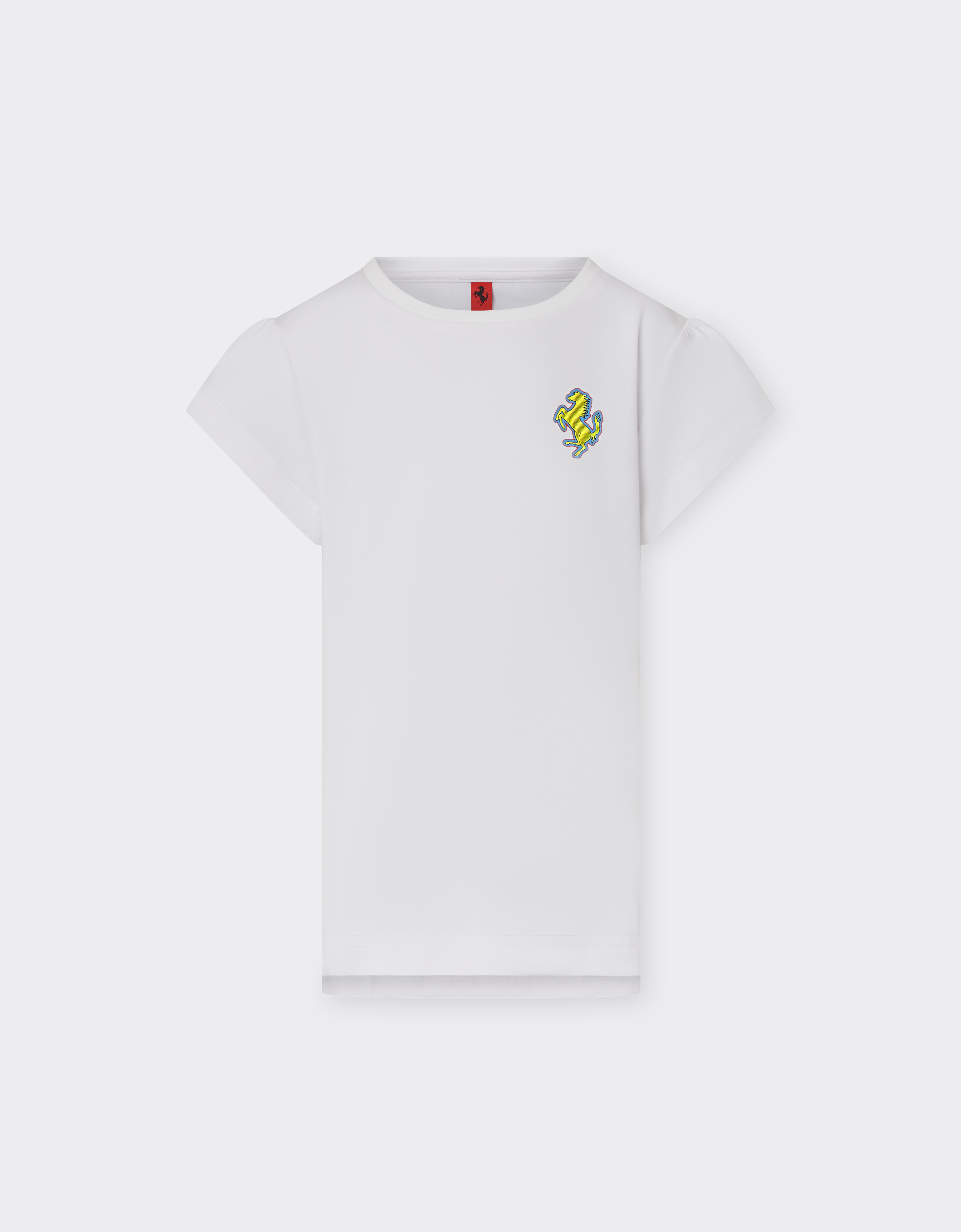 Ferrari Women's Optical White Cotton Top With Prancing Horse Patch - Polos And T-Shirts 3Y