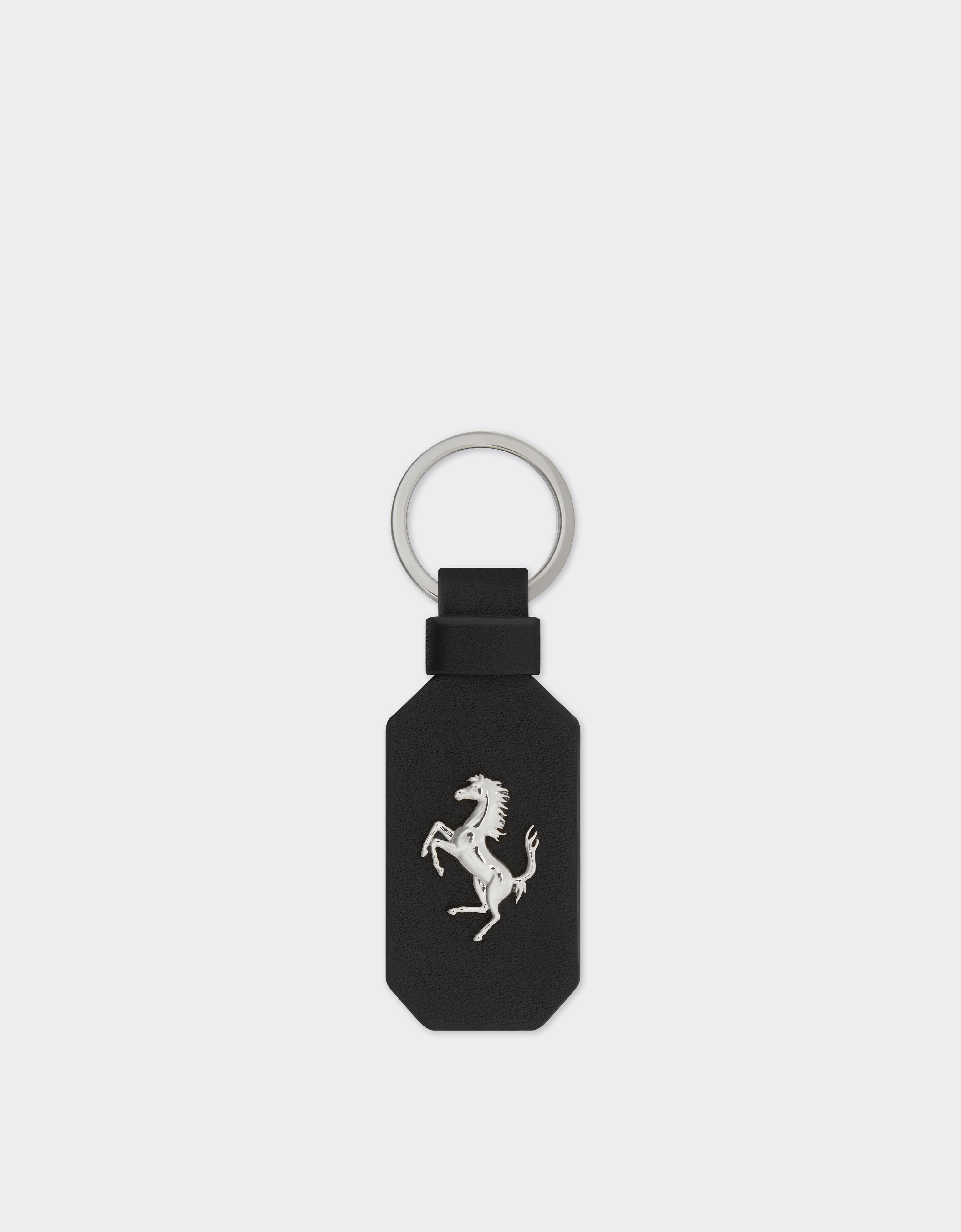 Ferrari Leather Keyring With Prancing Horse In Black