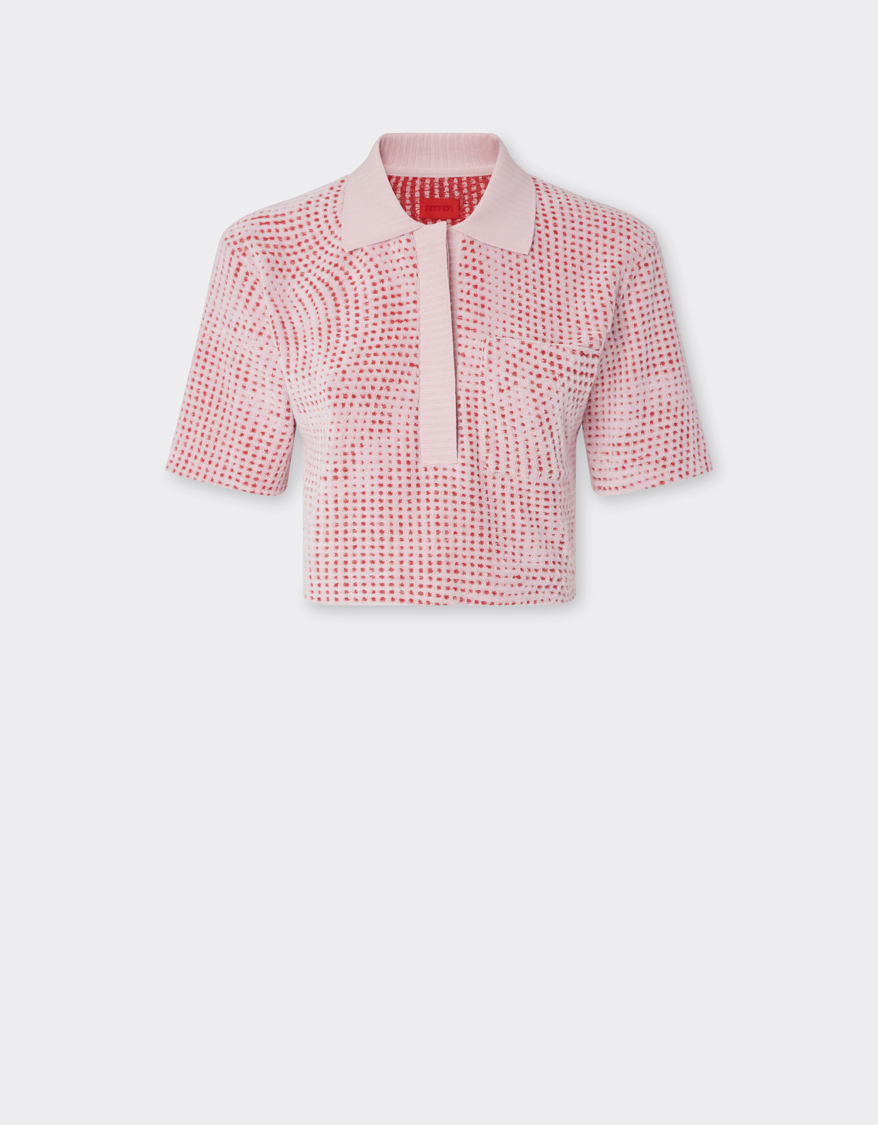 Ferrari Cropped Polo Shirt In Terry Jacquard With Cavallino Dots Pattern