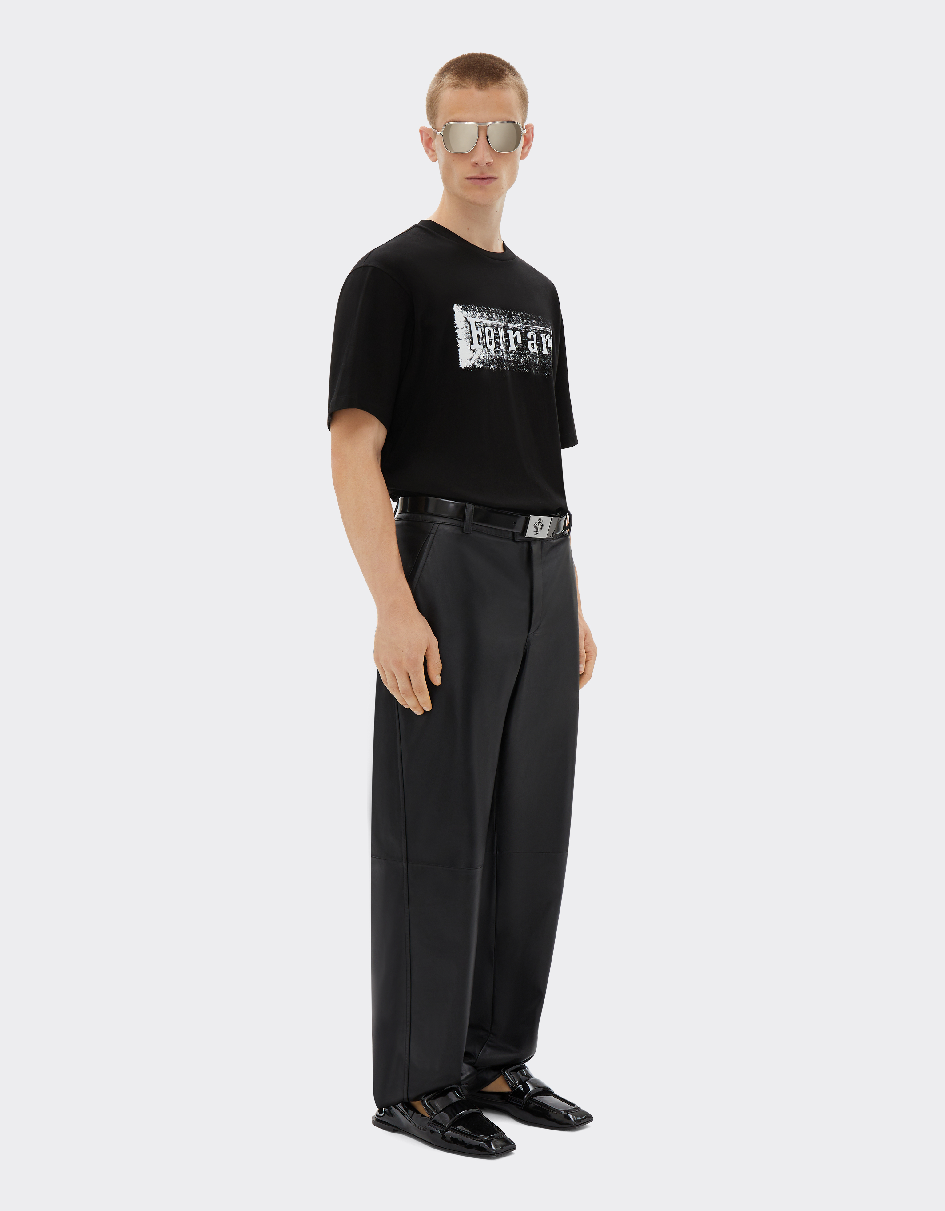 Ferrari Graphic Print Black Cotton T-shirt In Black