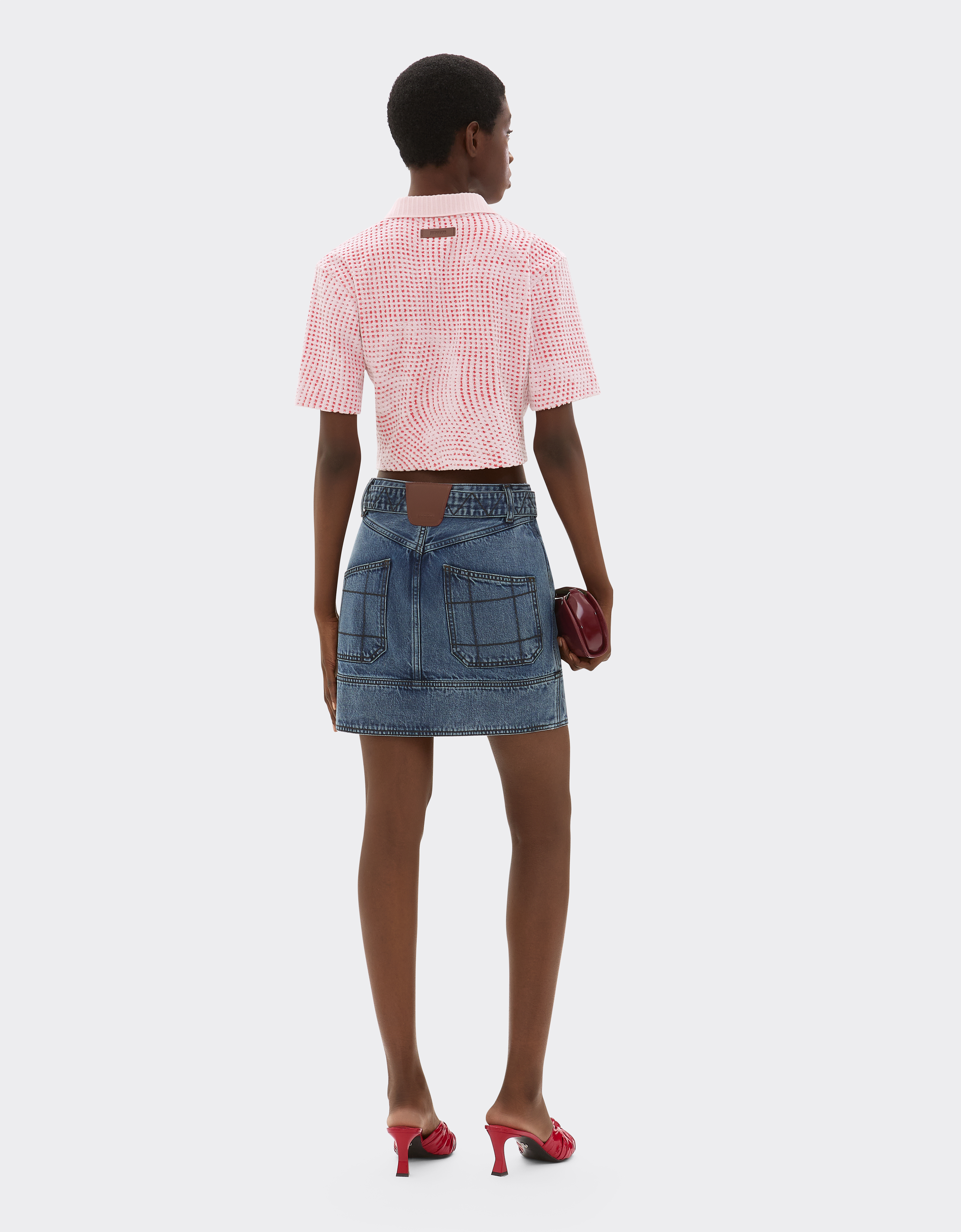 Ferrari Cropped Polo Shirt In Terry Jacquard With Cavallino Dots Pattern