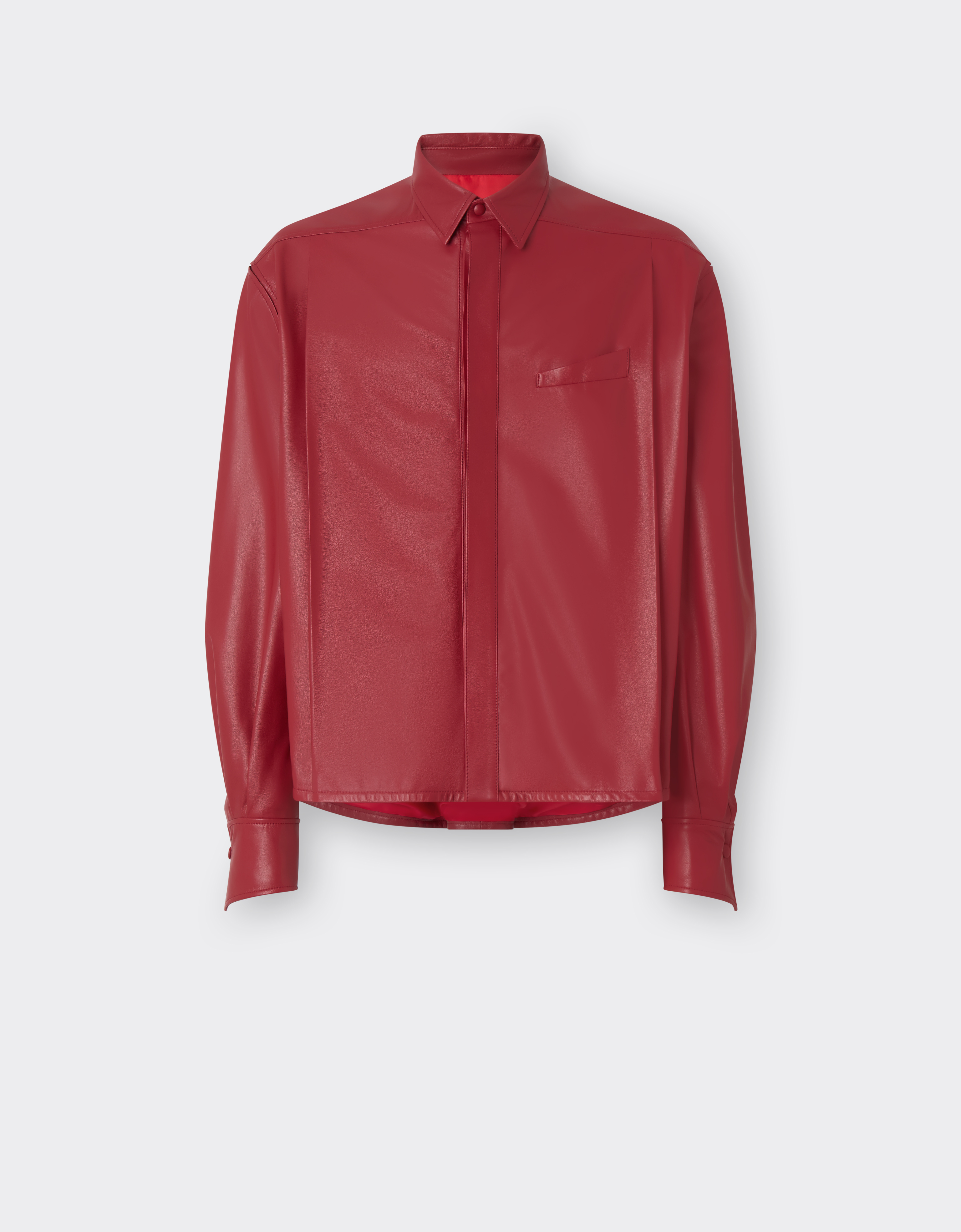 Ferrari Overshirt Jacket In Draped Nappa Leather In Red