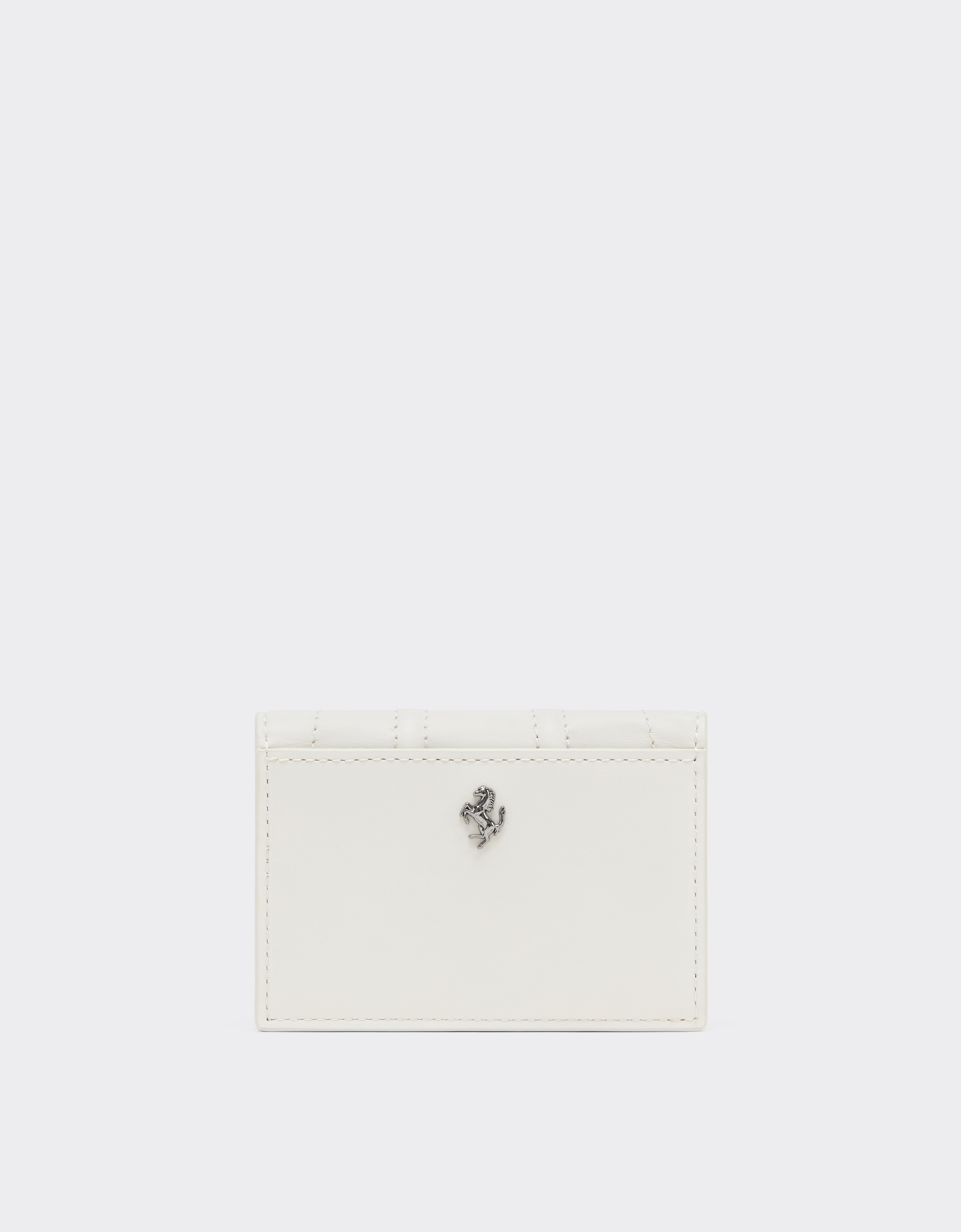 Ferrari Gt Foldable Card Holder In Smooth Leather In Ecru