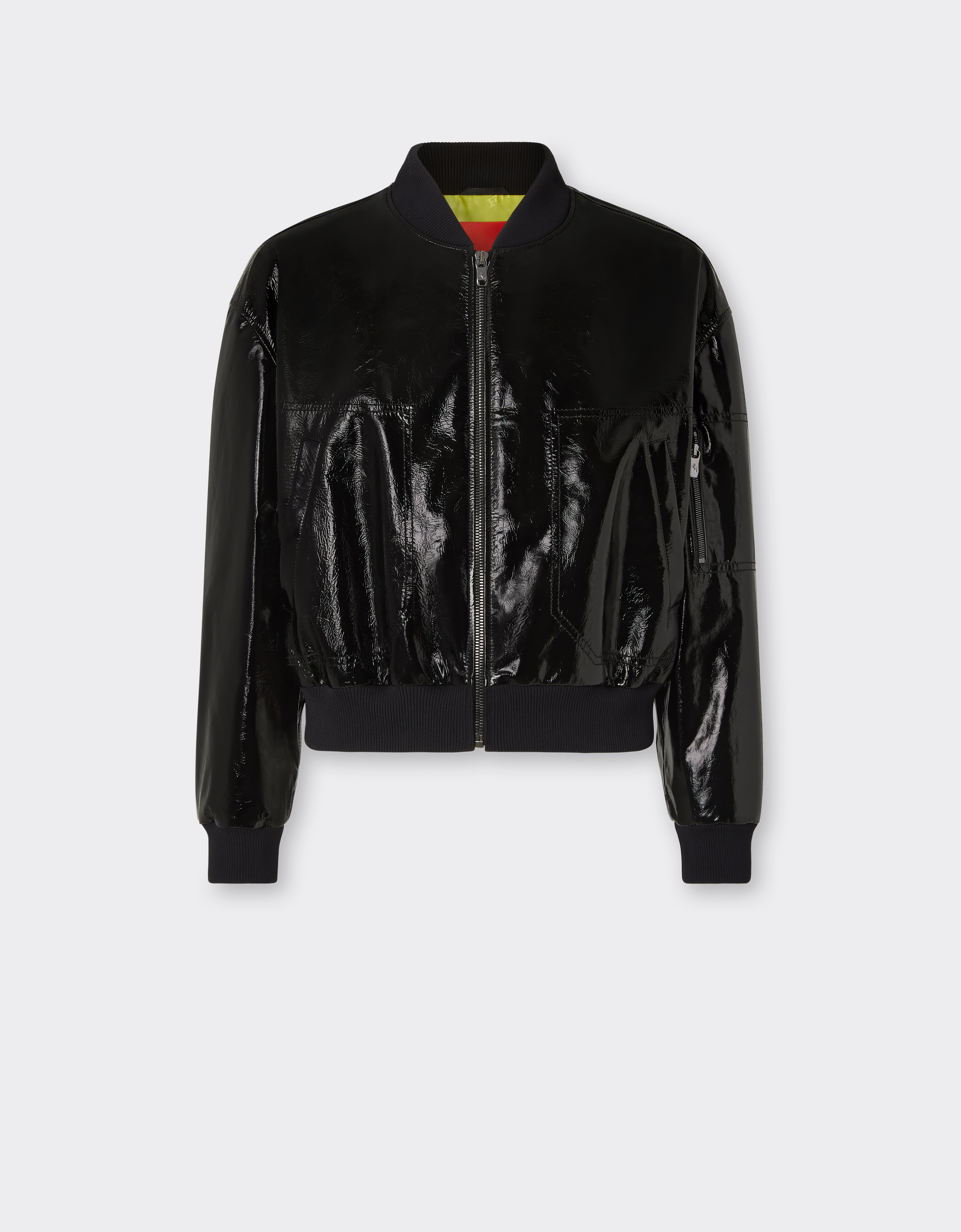 Shop Ferrari Leather Bomber Jacket With Two-tone 3d Grosgrain Taping In Black