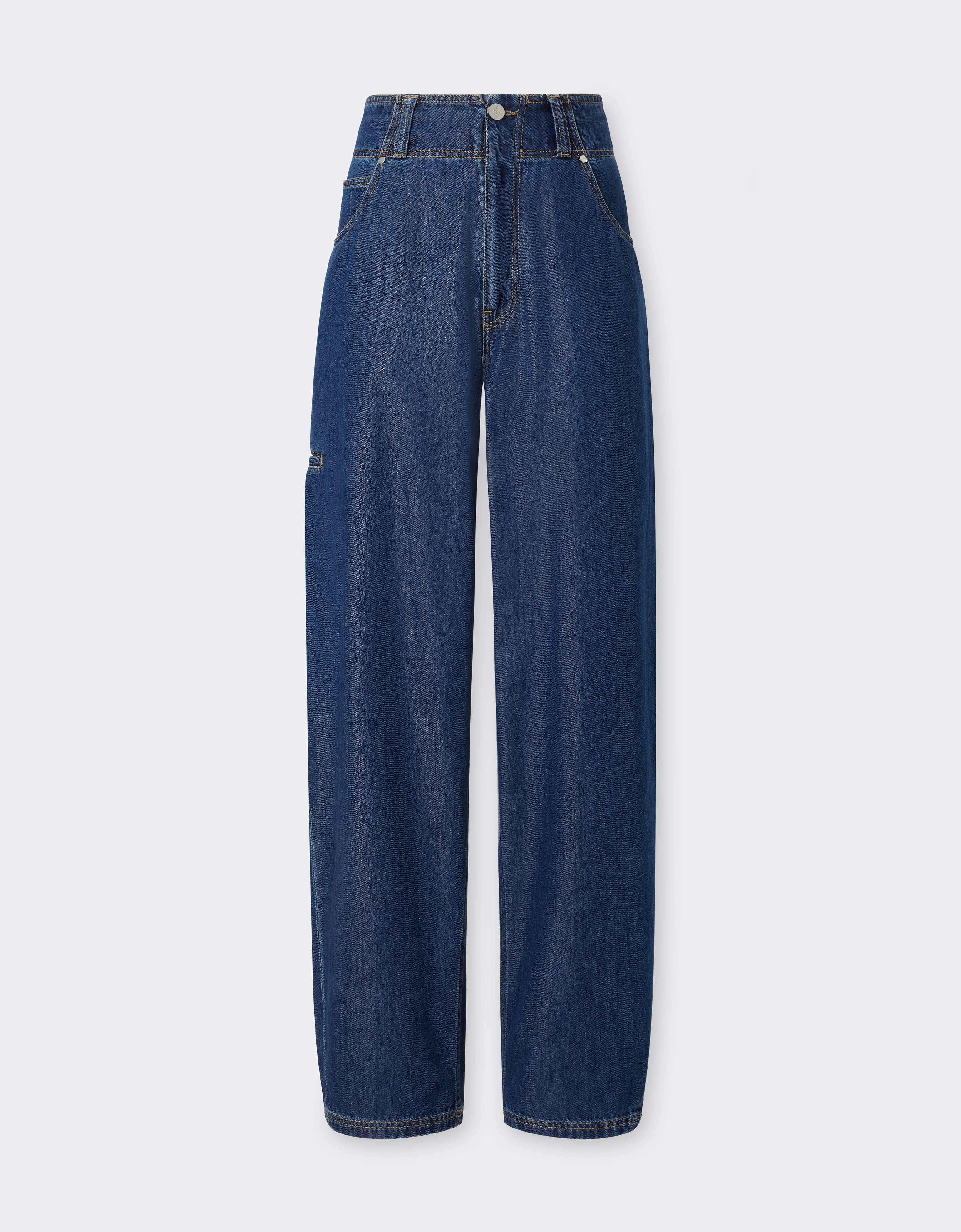 Wide-leg Denim Trousers with Alcantara® Details in Blu Denim