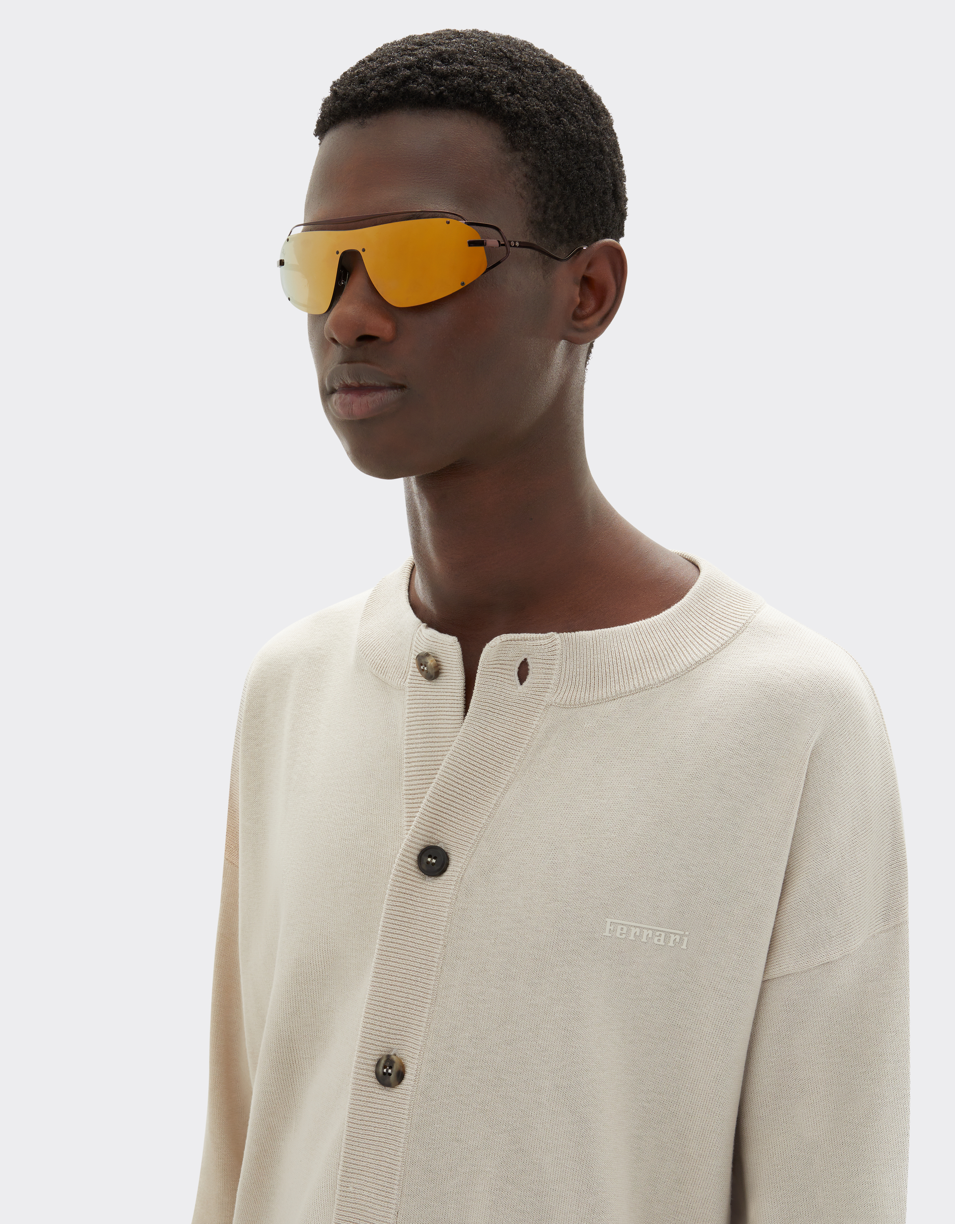 Ferrari Sunglasses In Brown Titanium With Gold-tone Mirror Brown Shield In Brown