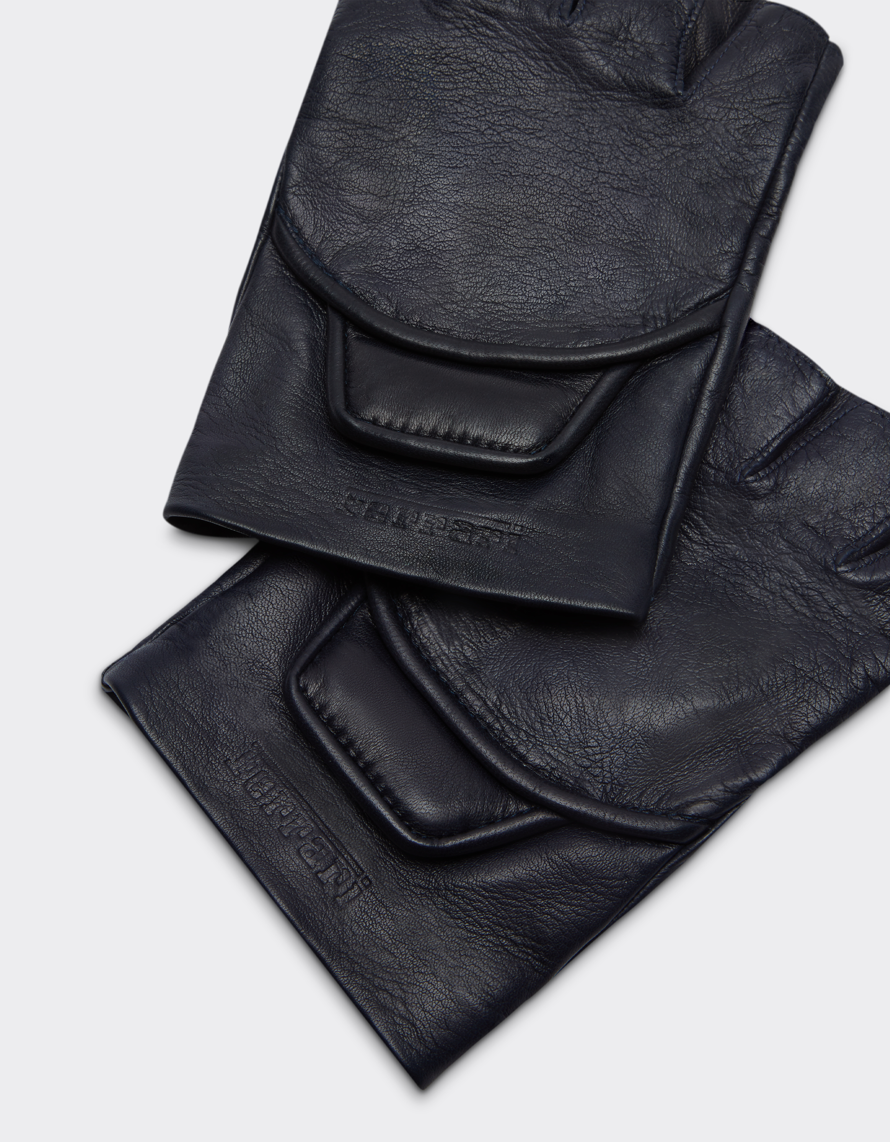 Ferrari Fingerless Gloves In Nappa Leather And Cashmere In Navy