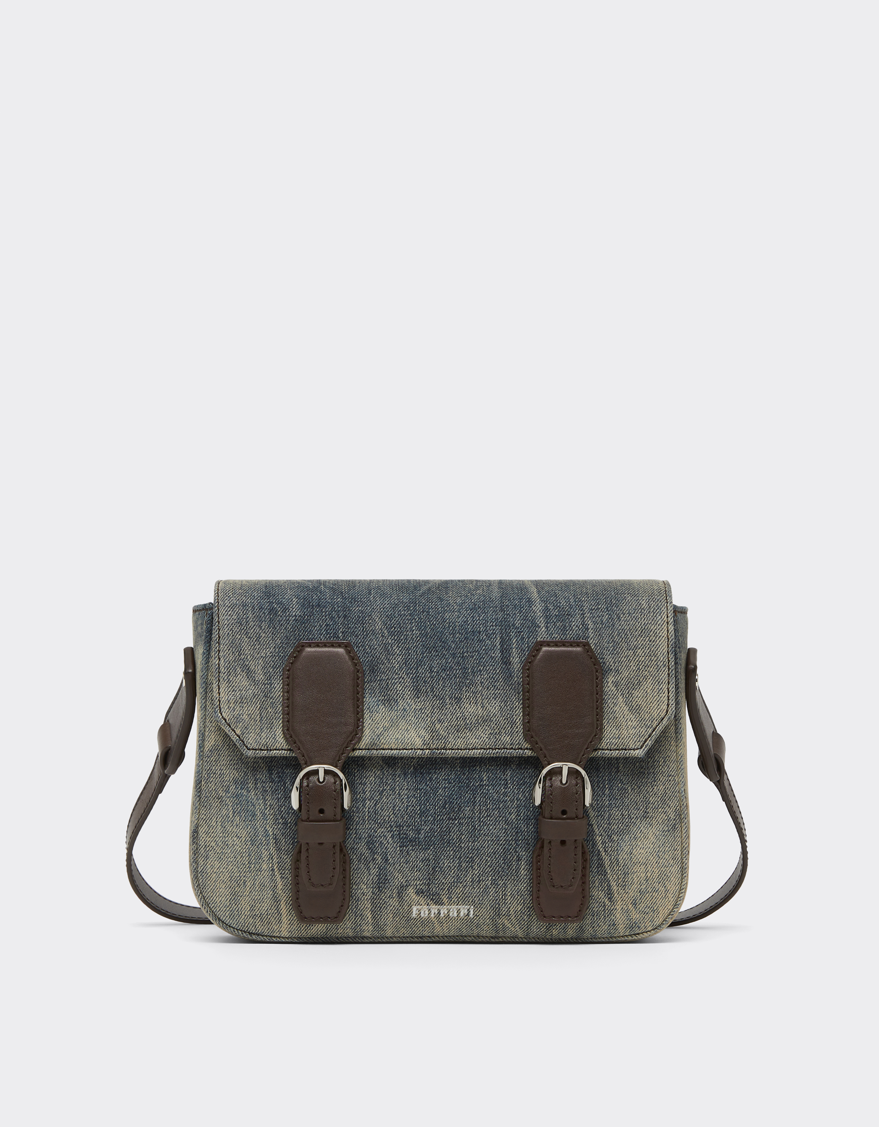 Messenger bag in acid-washed denim in Blu Denim for Men | Ferrari®