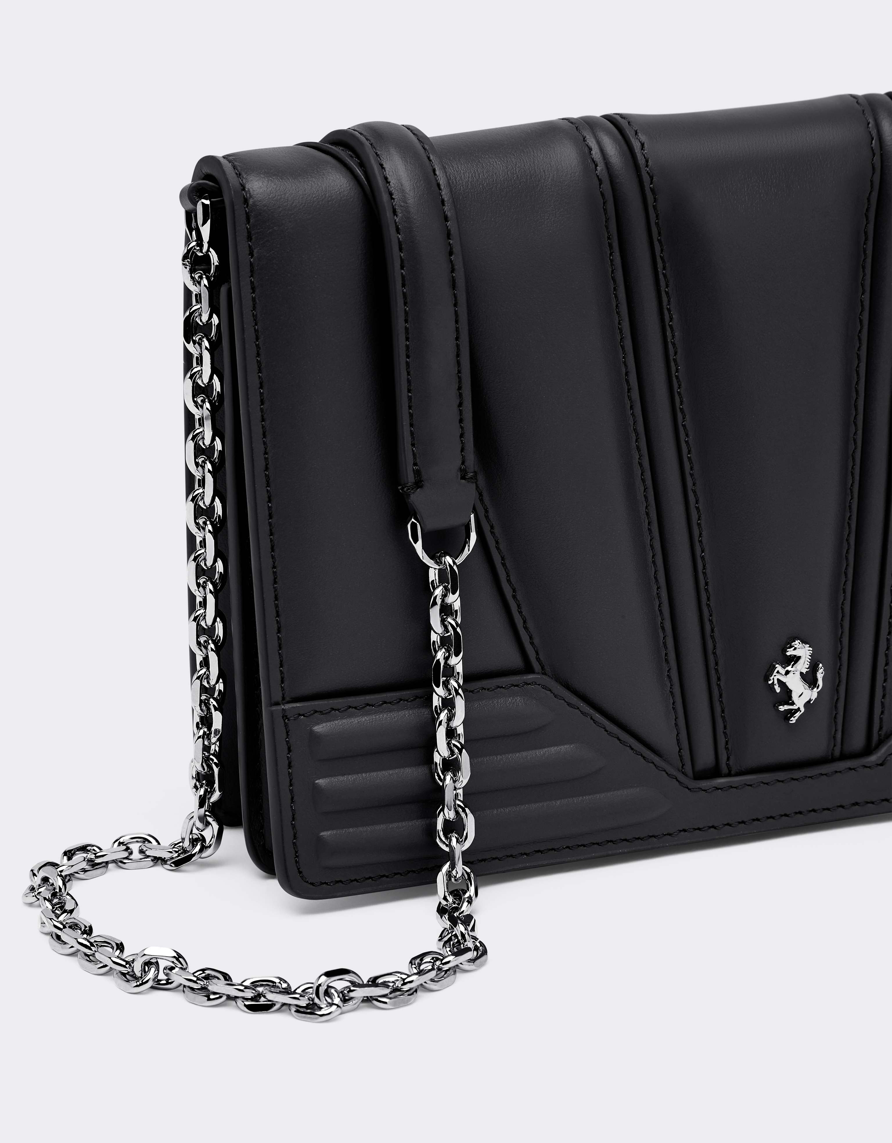 Ferrari Gt Leather Clutch Wallet With Chain In Black