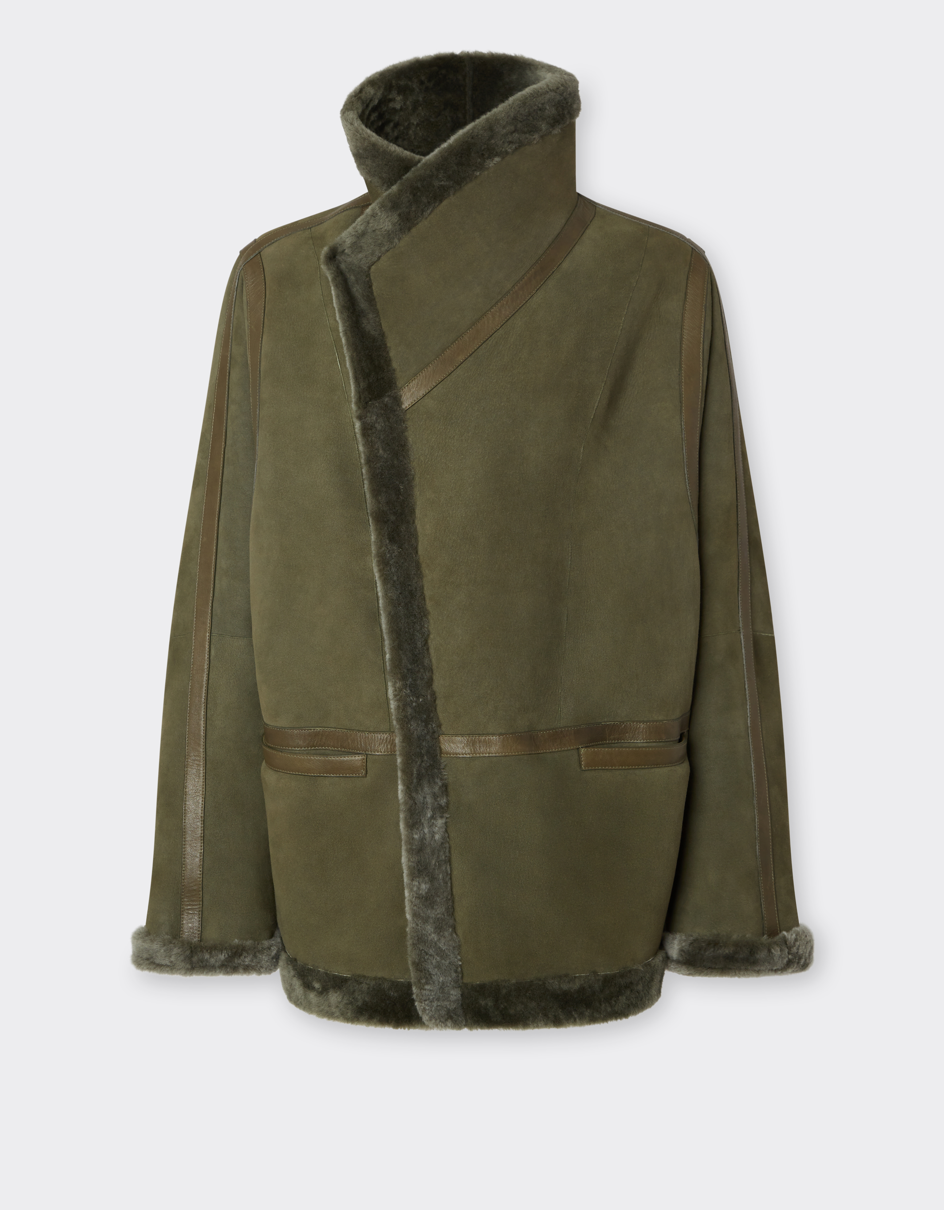 Ferrari Peacoat In Merino Wool With Astrakhan Effect In Green