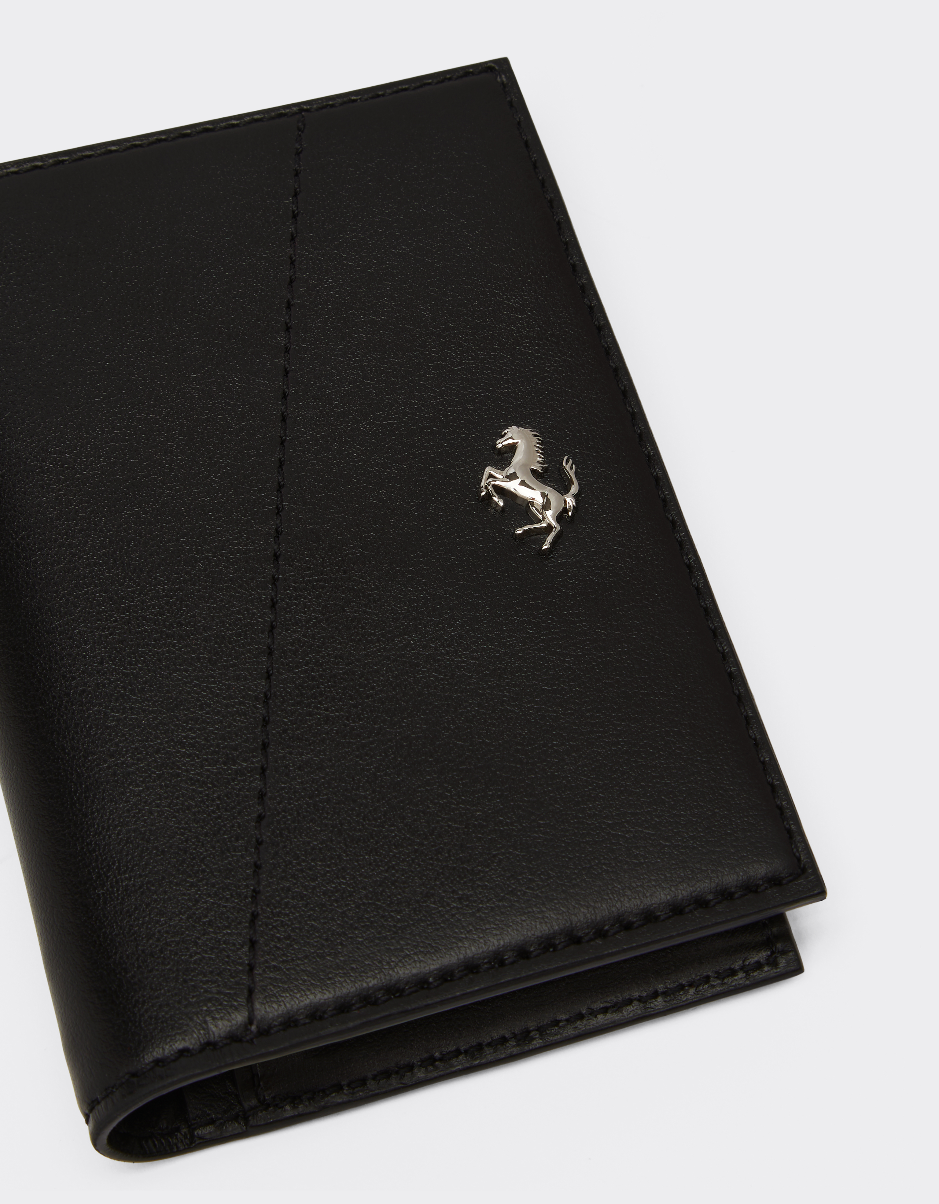 Ferrari Foldable Card Holder In Smooth Leather In Black