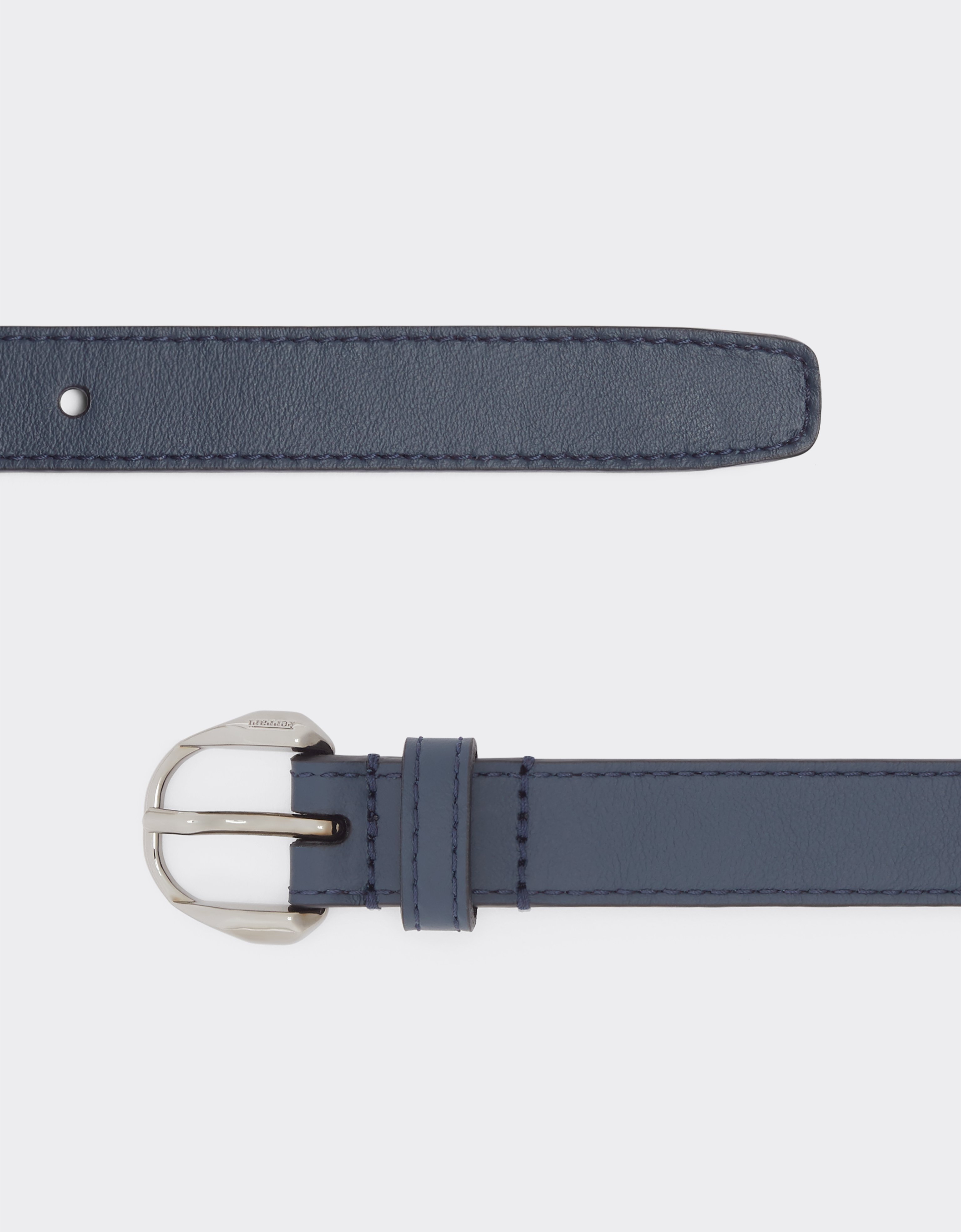 Ferrari Thin Leather Belt With Prancing Horse Detail In Navy