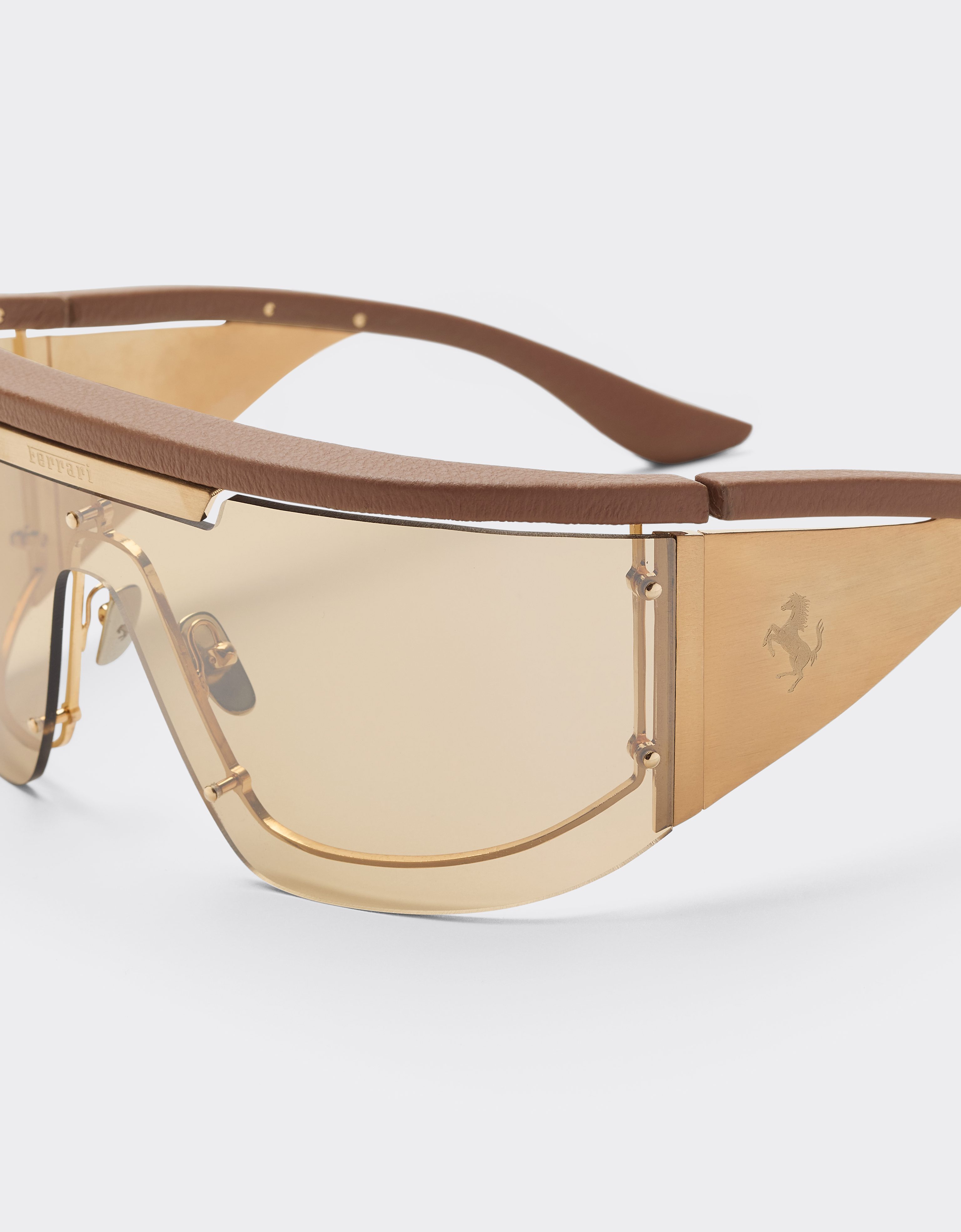Ferrari Limited Edition  Metal And Leather Sunglasses With  Gold Mirroredlens In Brown