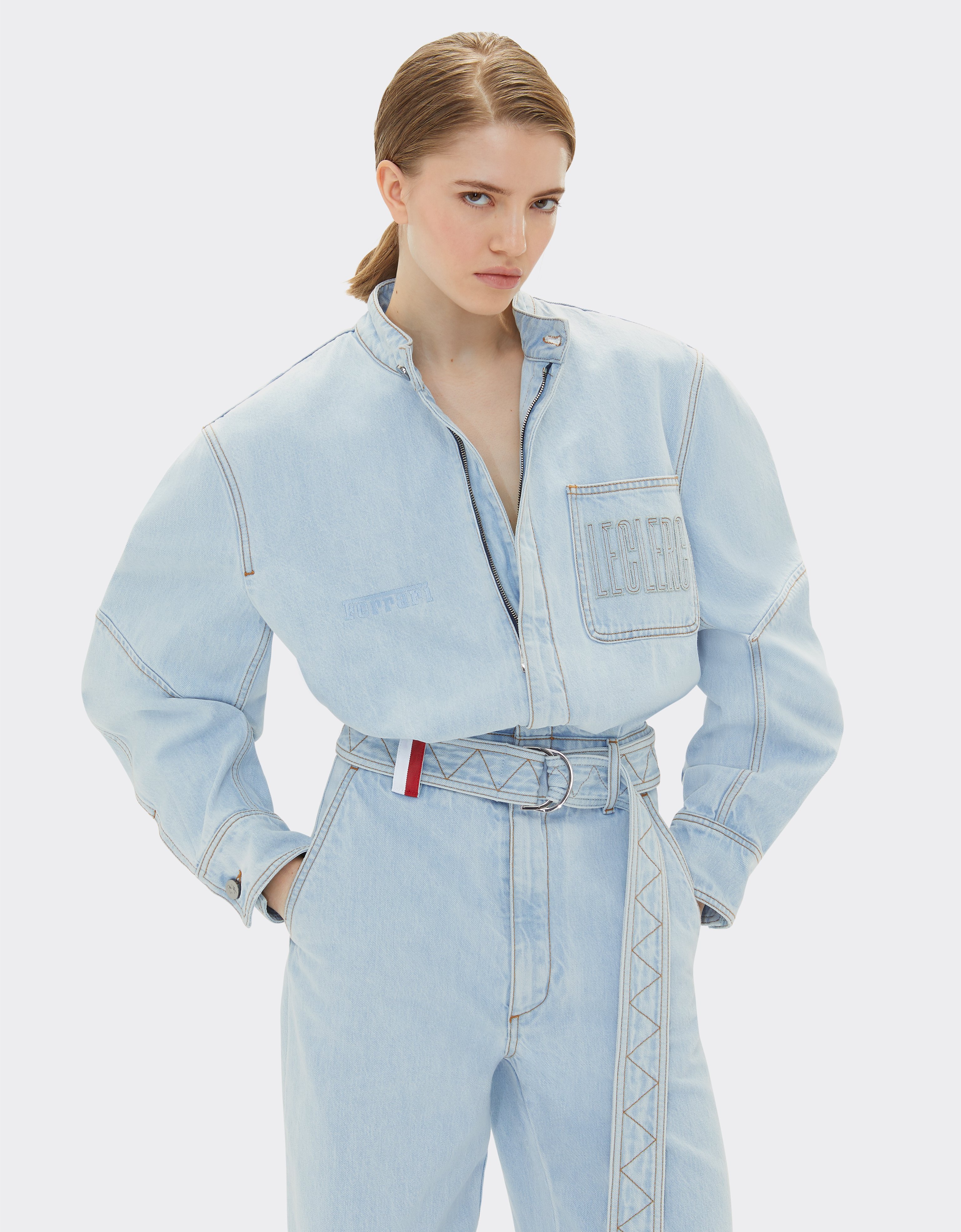 Ferrari X Charles Leclerc Stone-washed Denim Jumpsuit