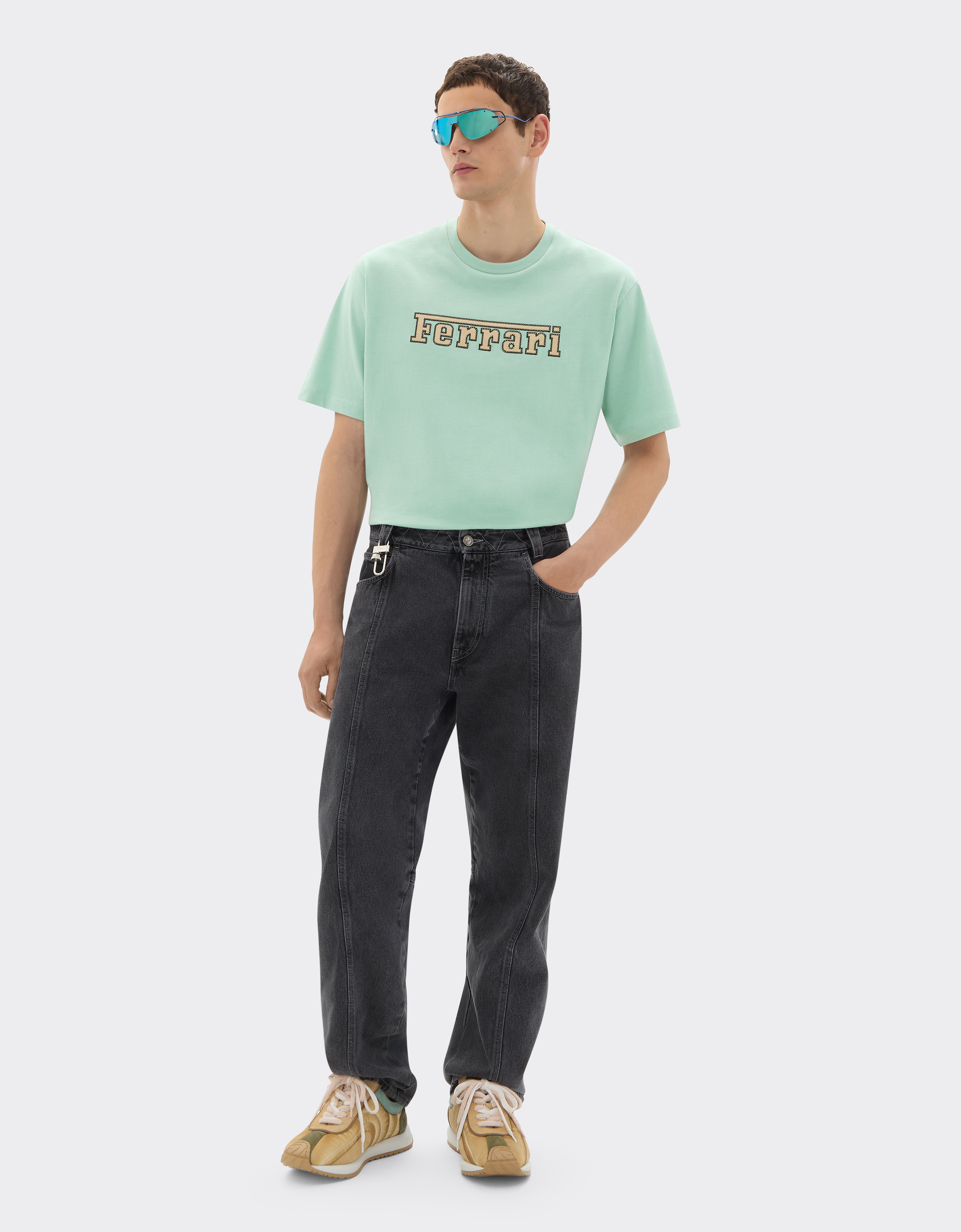 Ferrari Cotton T-shirt With Embroidered  Logo In Green