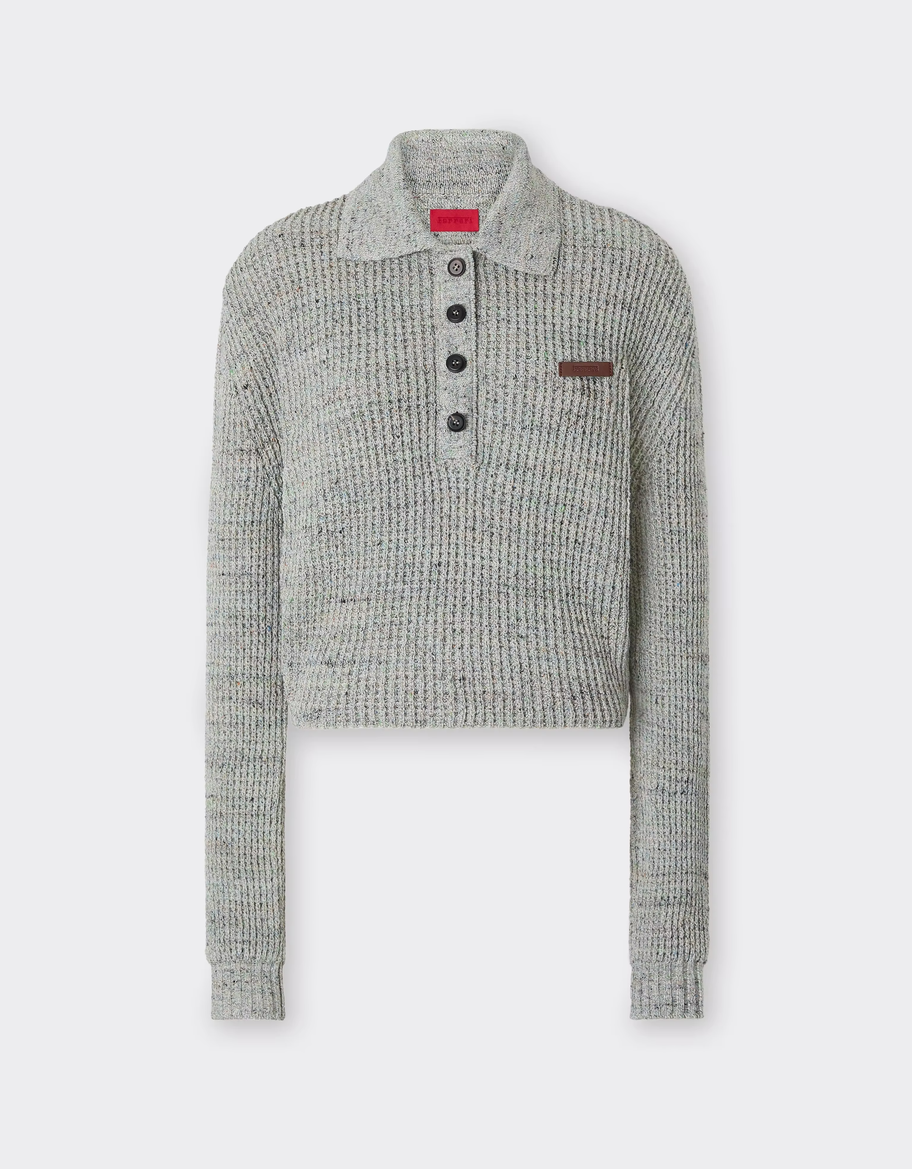 Ferrari Long-sleeved Denim-effect Polo Shirt In Sand