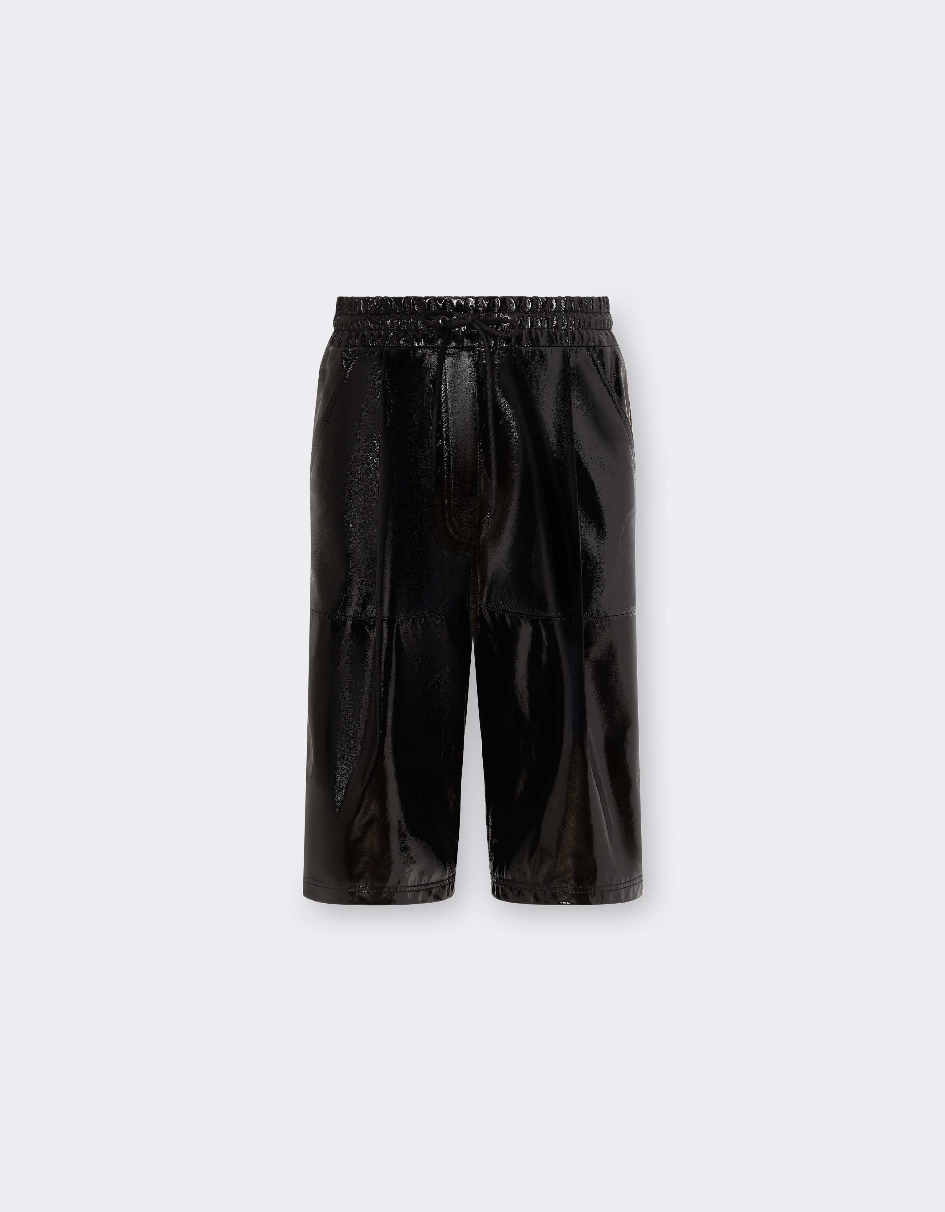 Shop Ferrari Bermuda Shorts In Coated Leather With 3d Grosgrain Taping In Black