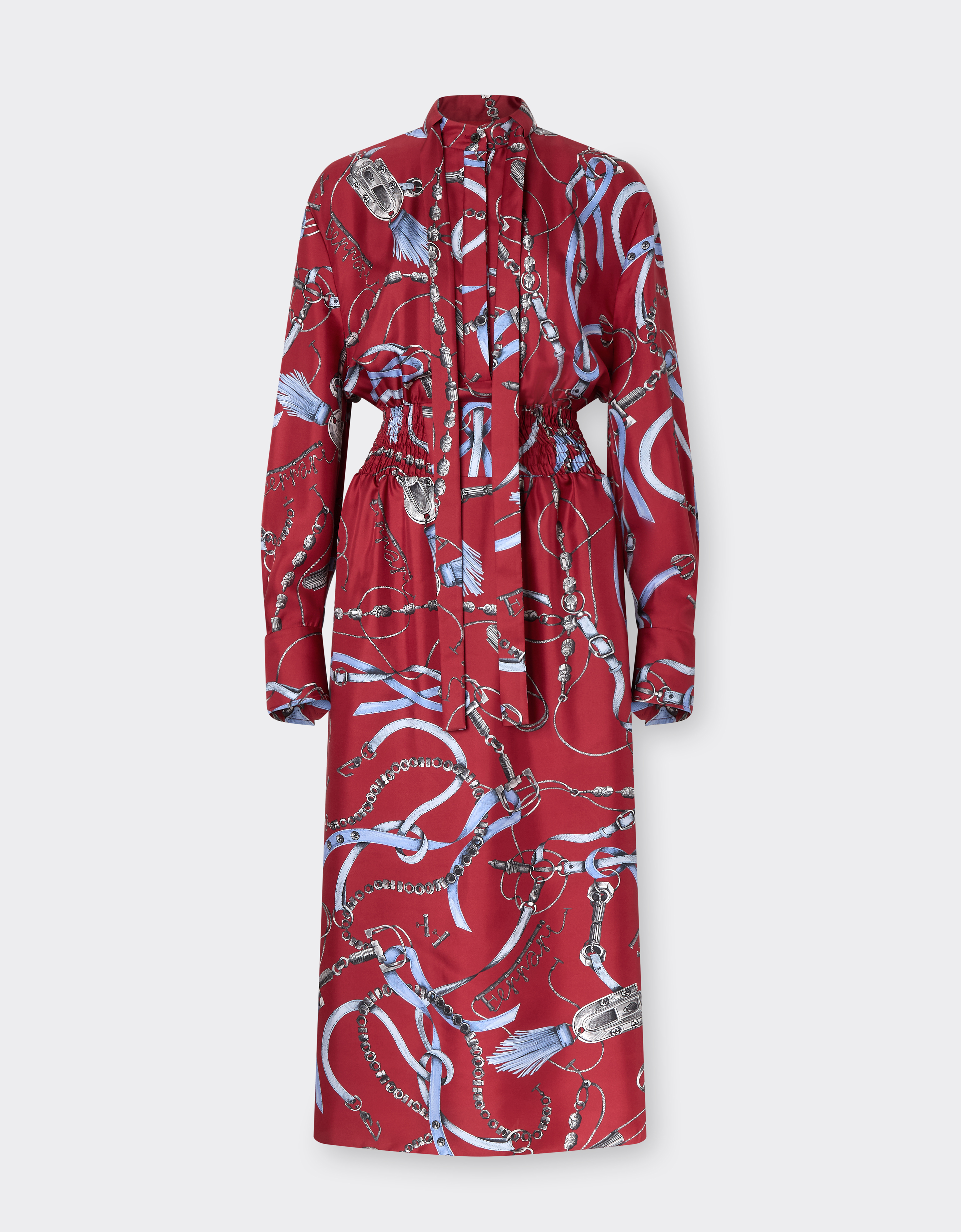 Ferrari Closet Print Silk Dress In Red