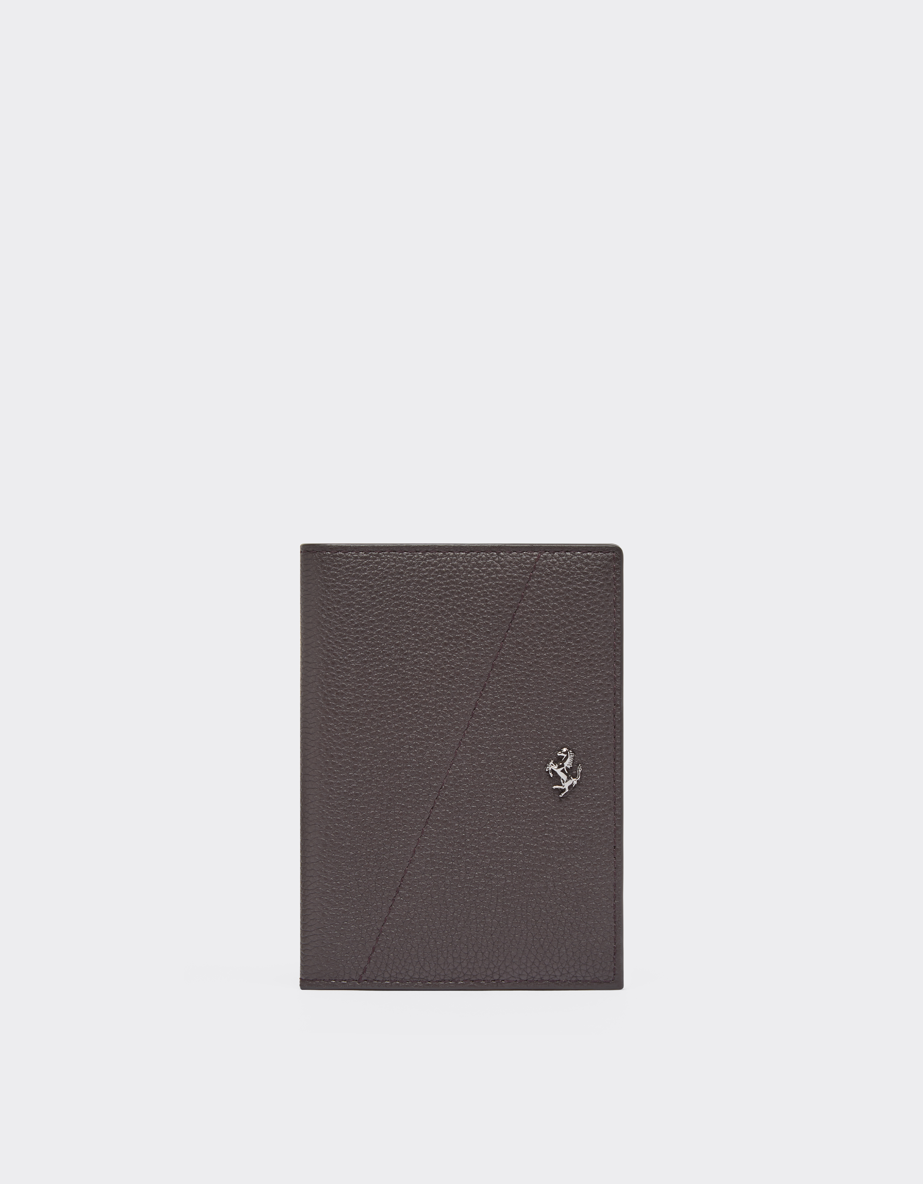 Ferrari Grained Leather Passport Holder In Dark Brown