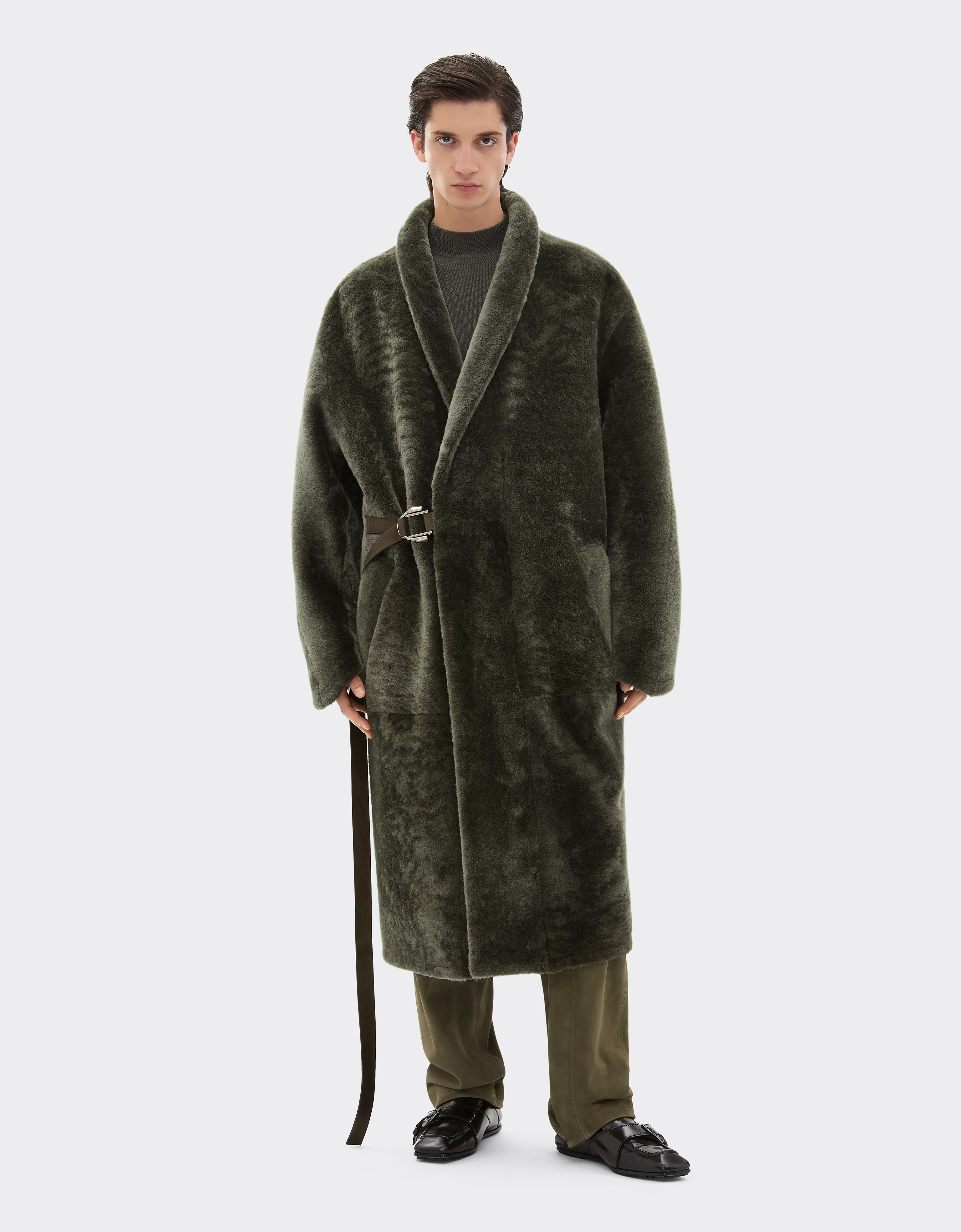 Ferrari Merino Wool Coat With Astrakhan Effect In Green