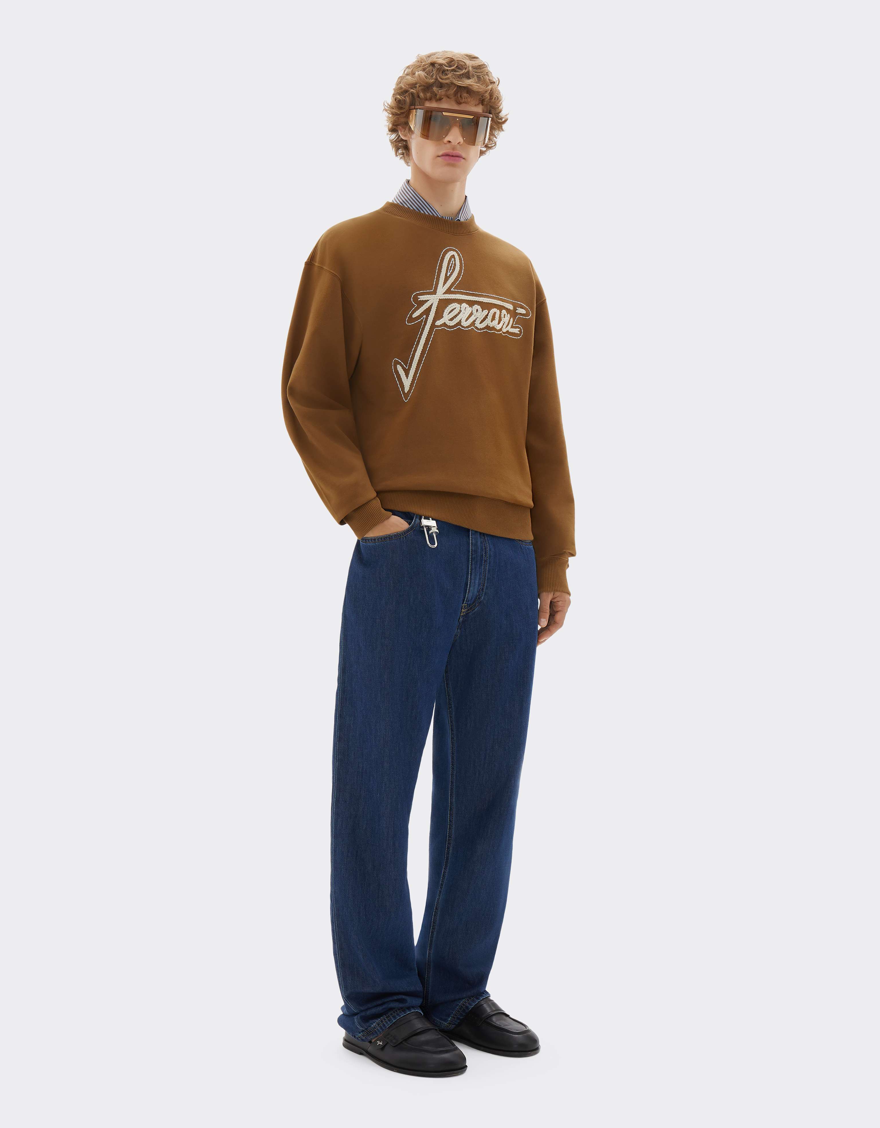  Ferrari Ferrari Embroidered Crew-neck Sweatshirt - Male Ready To Wear Caffè Xxl 