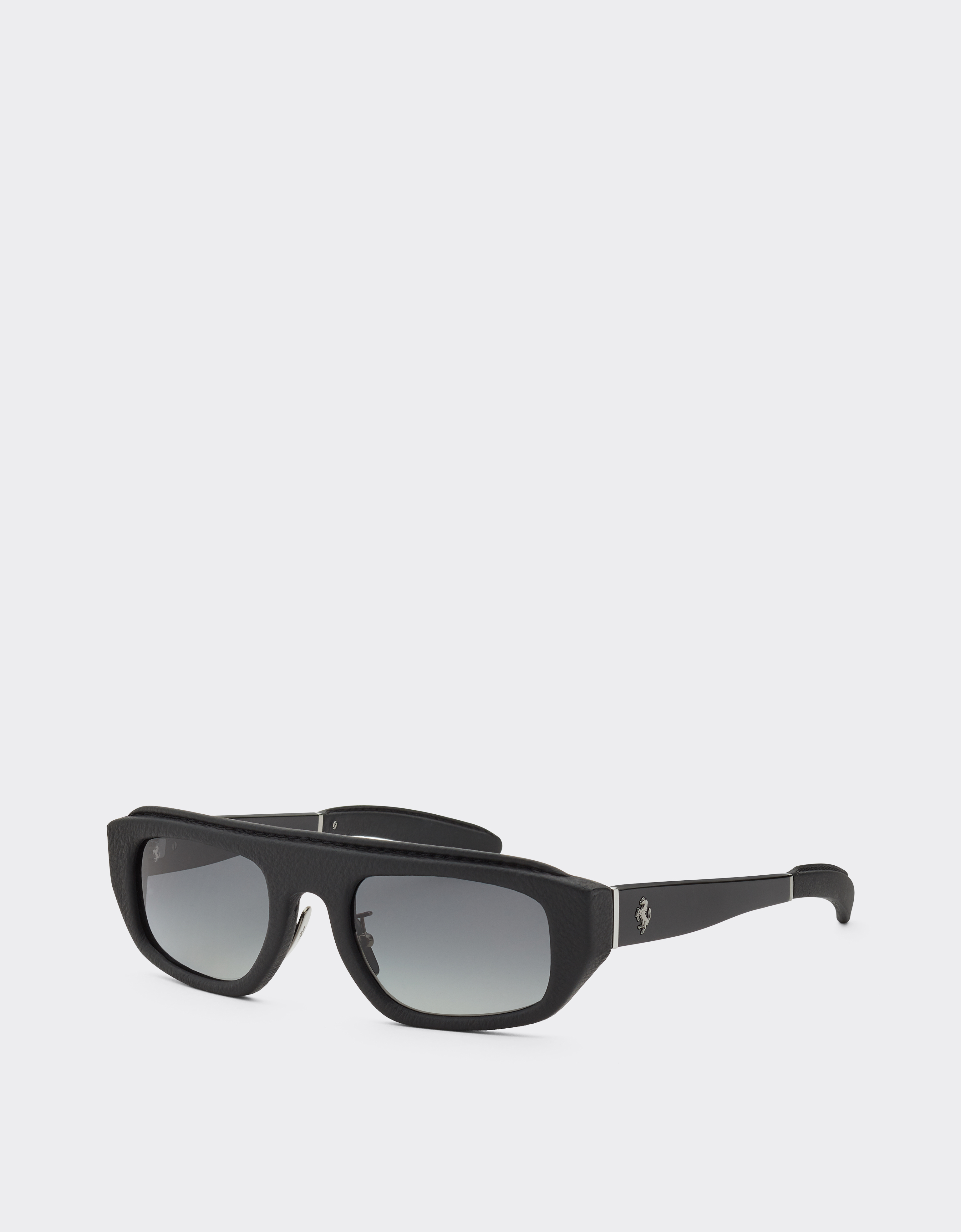 Ferrari Black  Sunglasses In Acetate And Leather With Polarised Grey Gradient Lens In Black