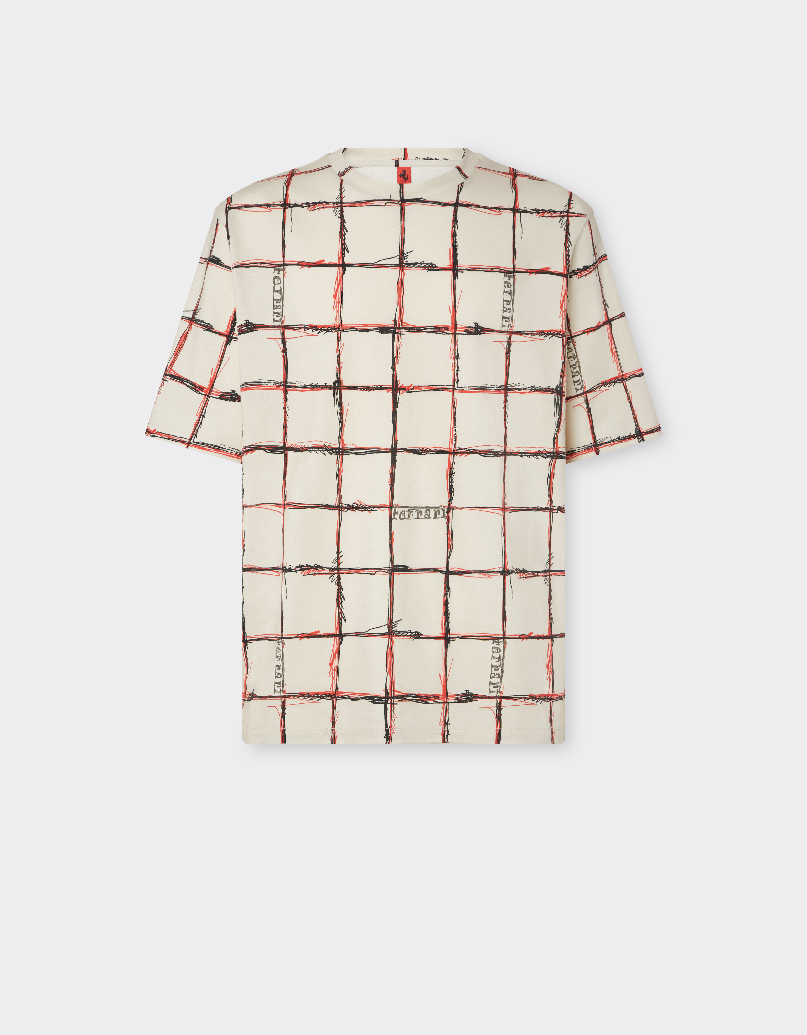 Ferrari Cotton T-shirt With Check Print In Ecru