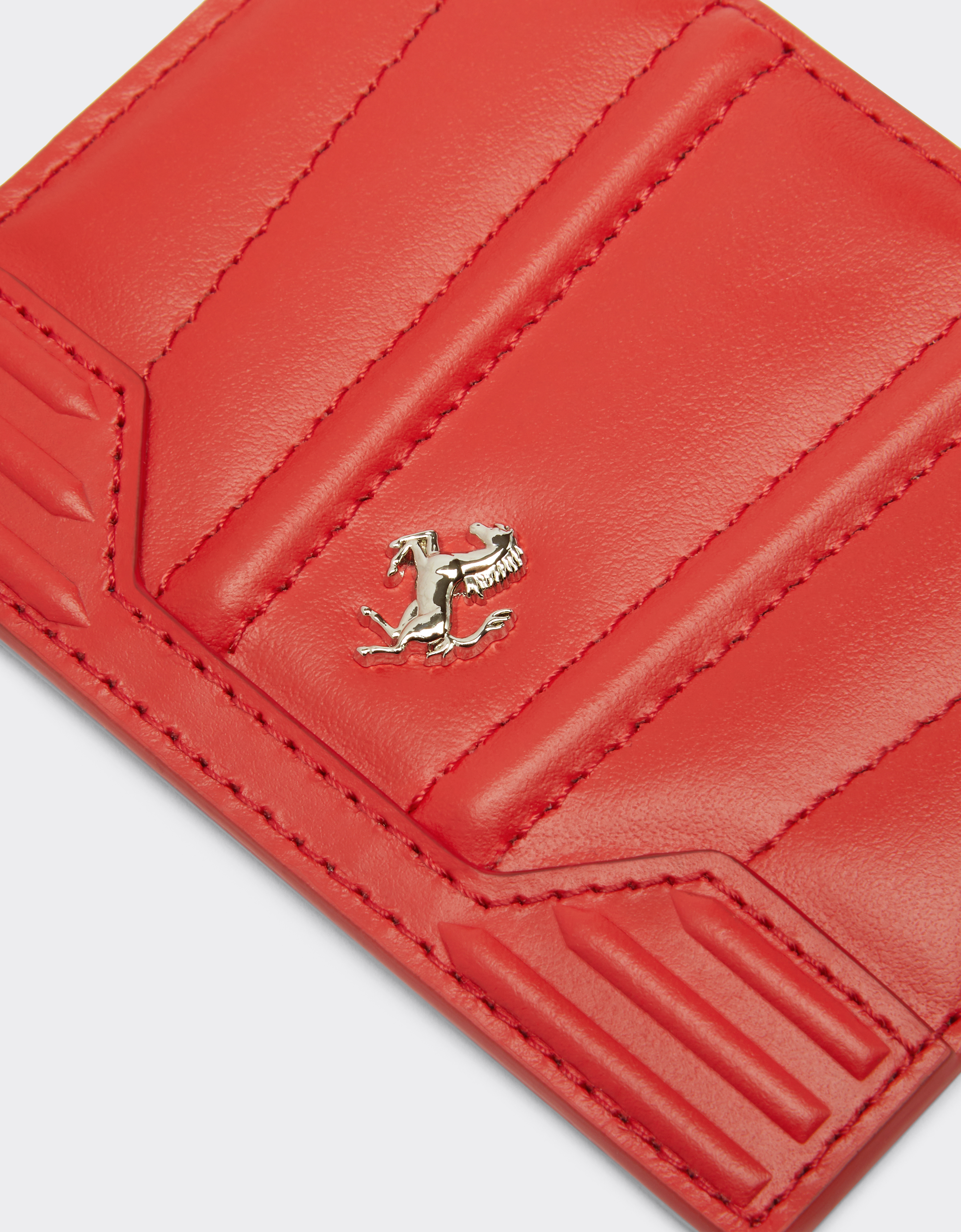 Ferrari Gt Leather Card Holder With Livery Motif In Rosso Dino
