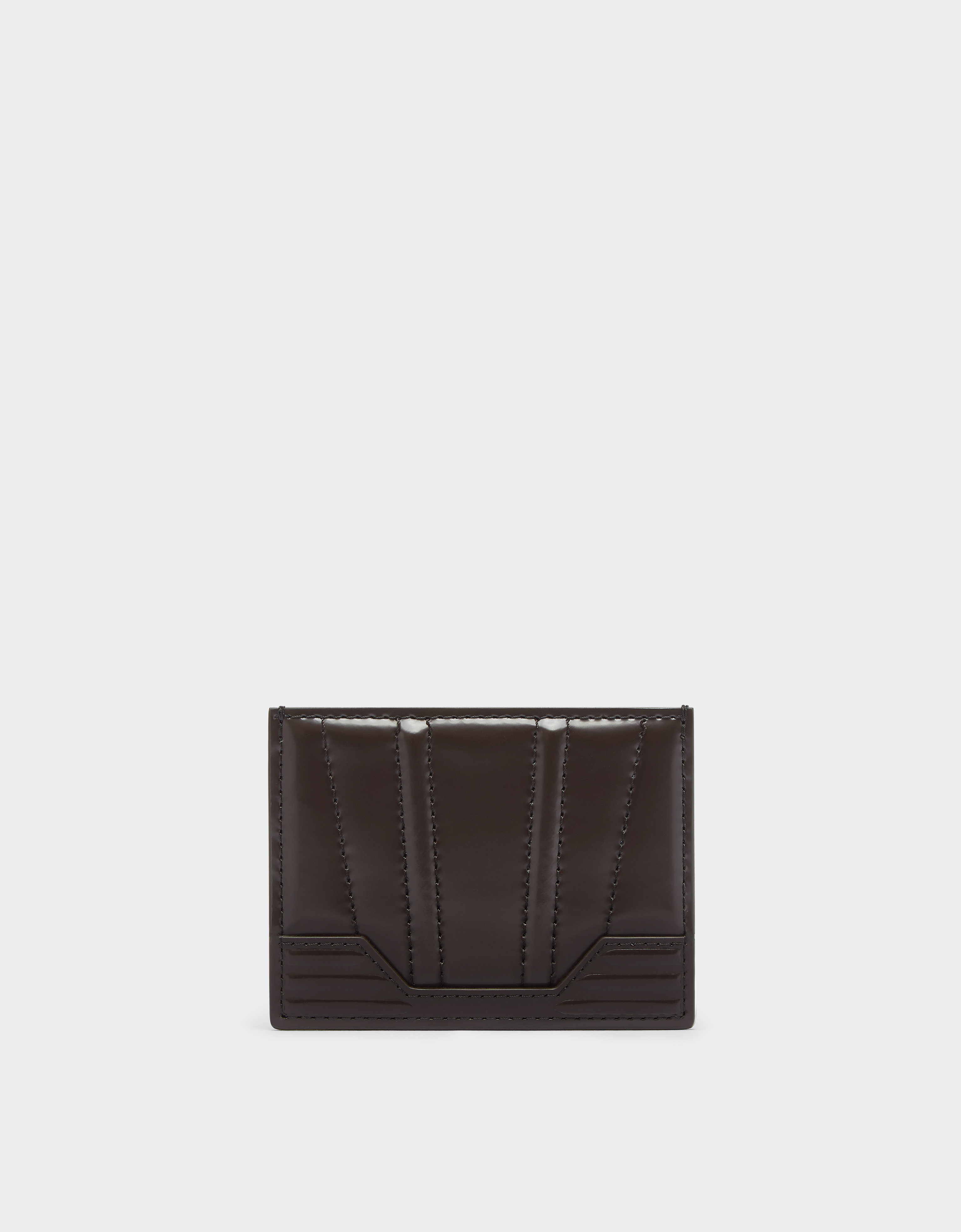 Ferrari Gt  Brushed Leather Card Holder With Livery Motif In Dark Brown