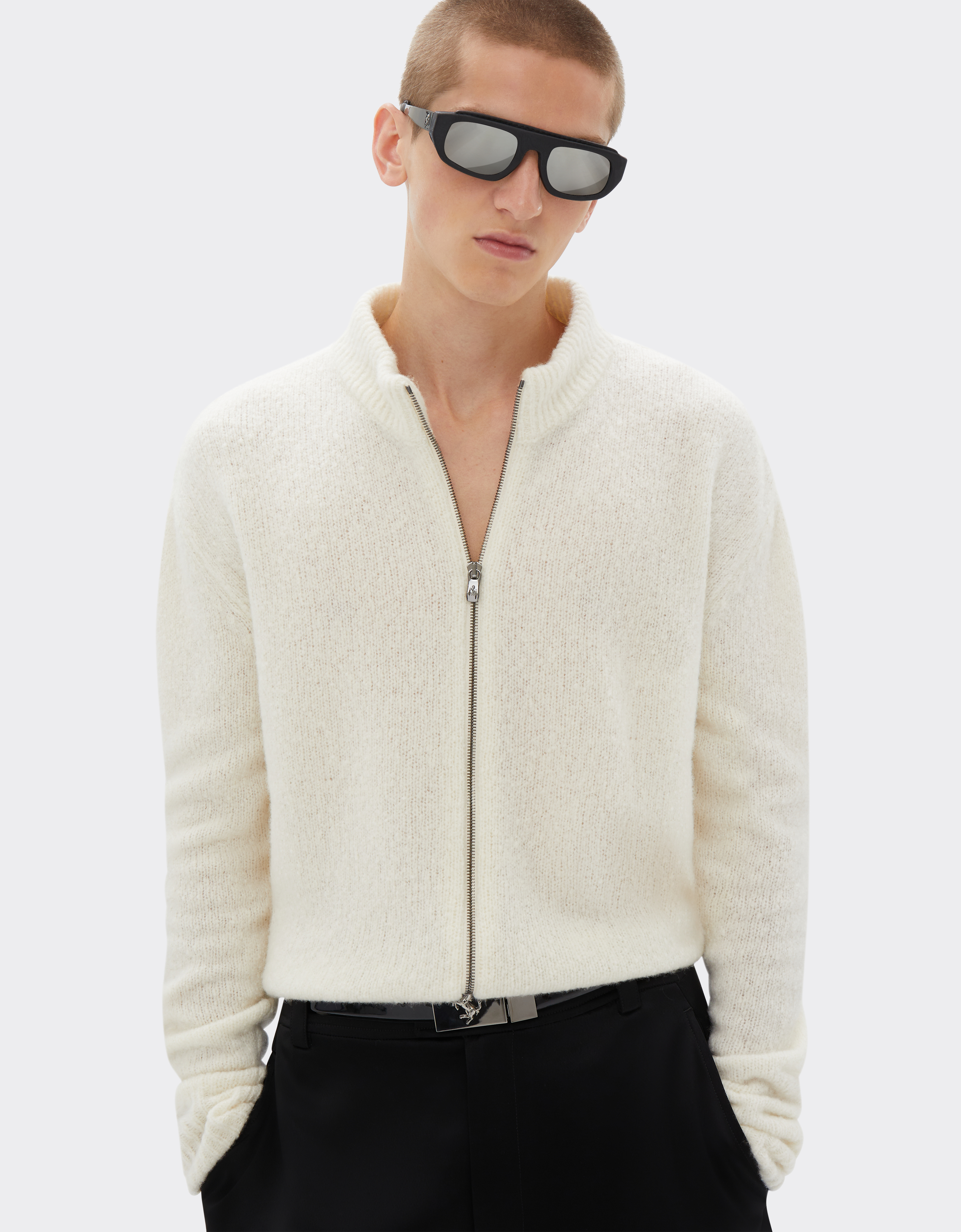 Ferrari Cashmere And Merino Wool Zipped Cardigan In Ivory