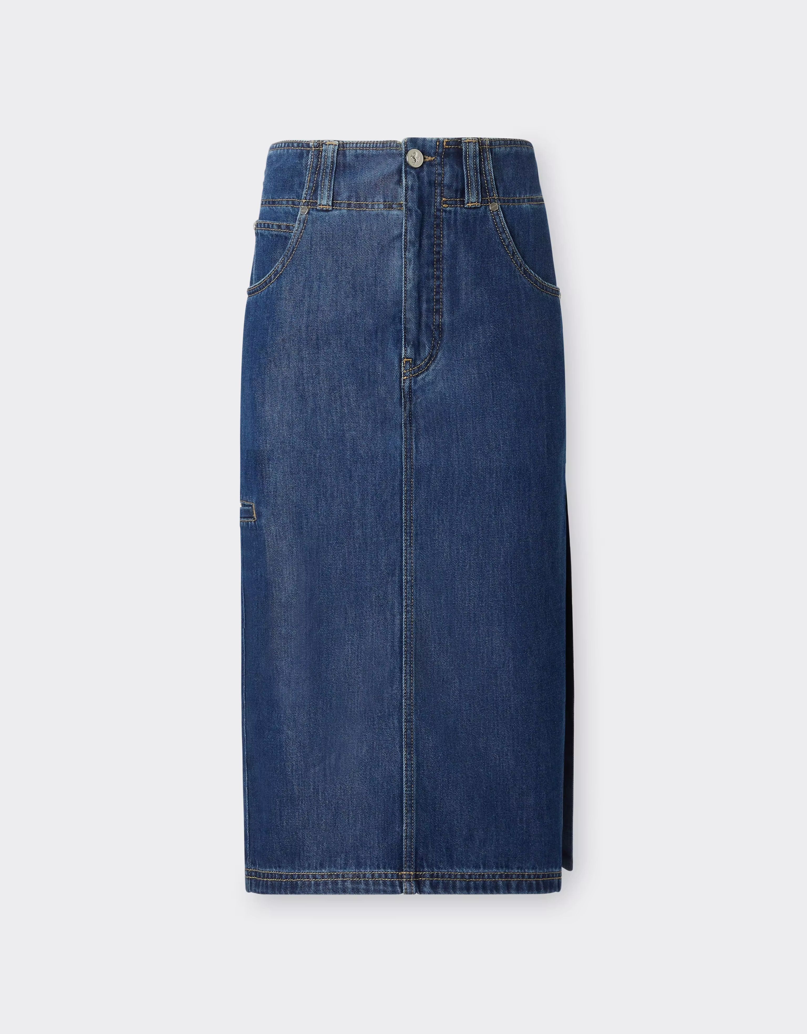 Ferrari Midi Denim Skirt With Alcantara® Details