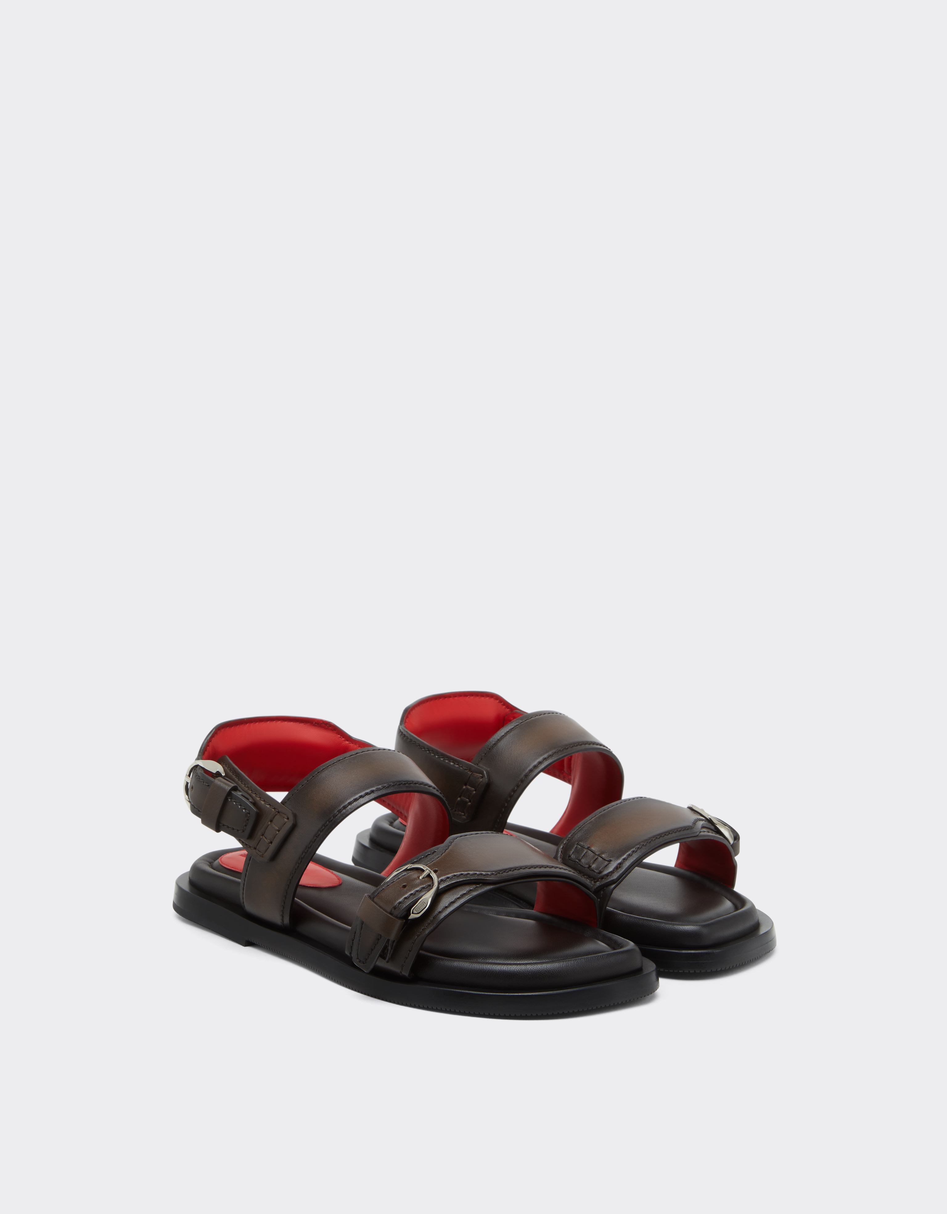  Ferrari Flache Sandale Aus Leder - Male Slipper & Sandalen Dark Brown 43 