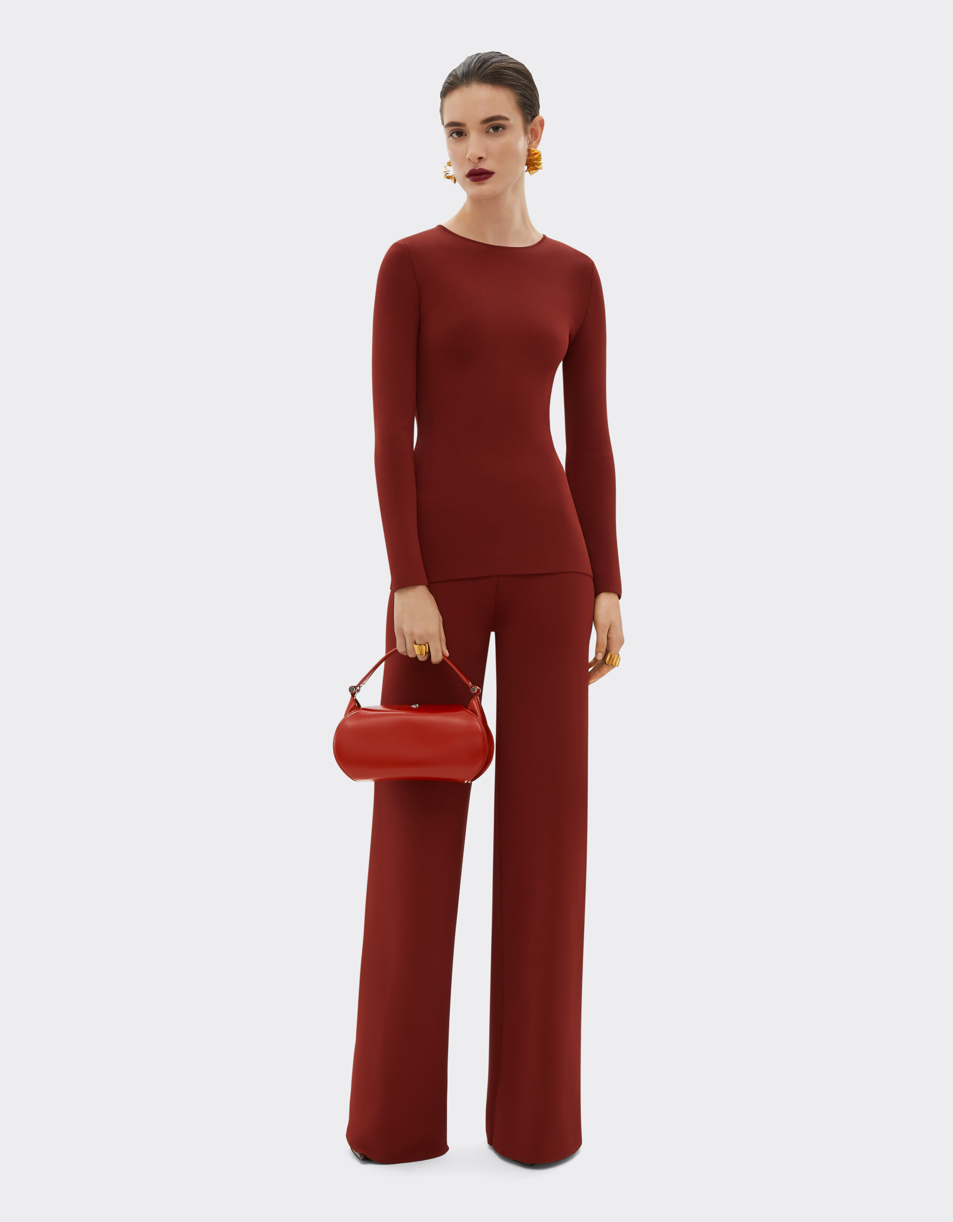 Ferrari Dino Bag With Shoulder Strap In Shiny Leather In Maison Red