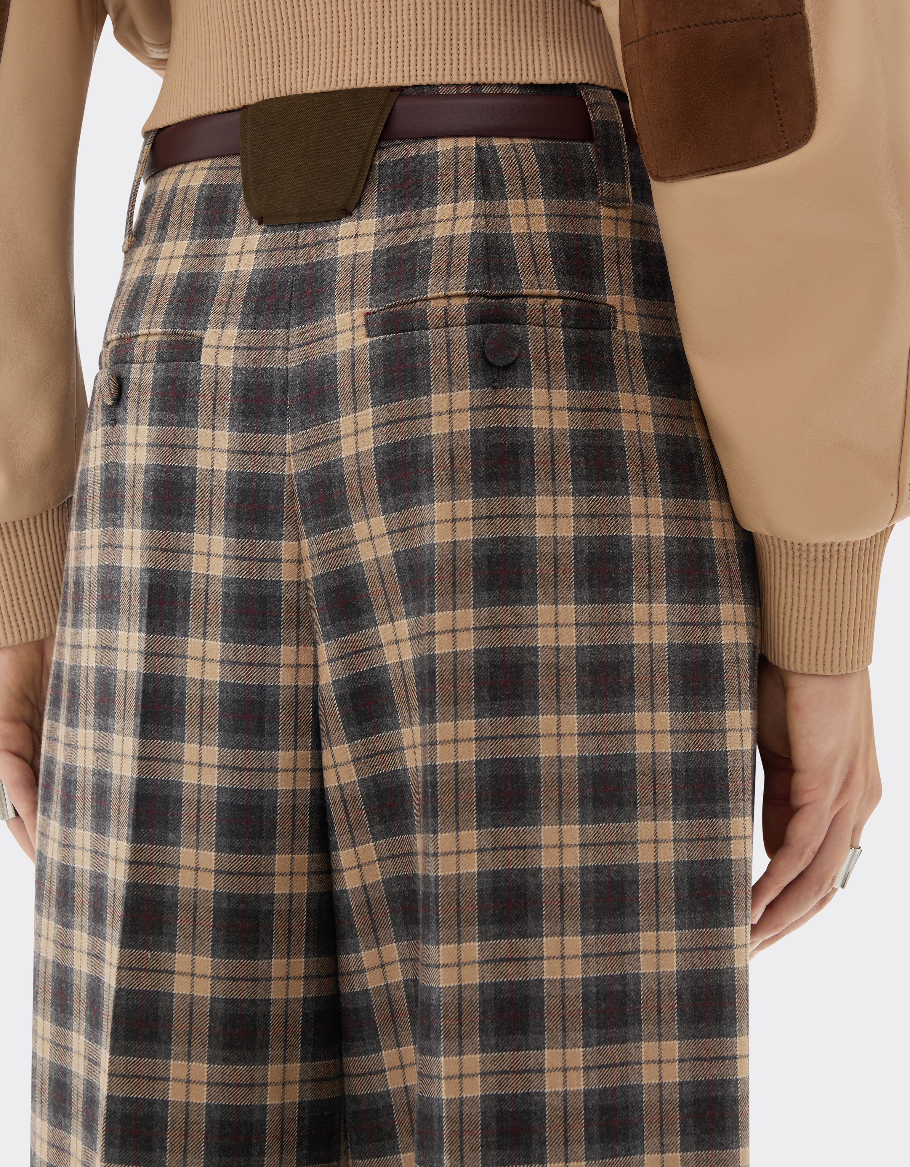 Ferrari Tartan Wool Trousers In Gray