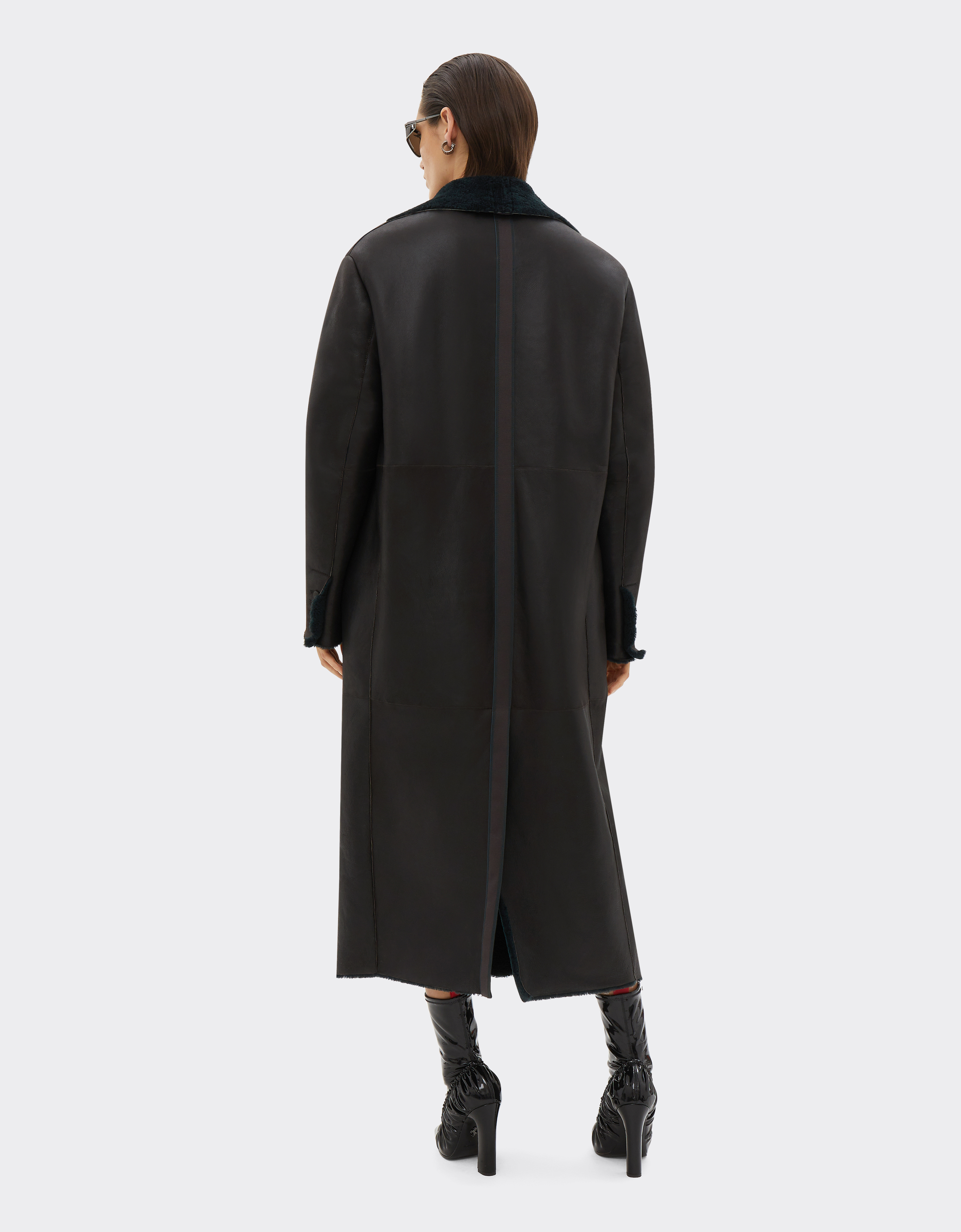 Ferrari Shearling Coat In Dark Brown
