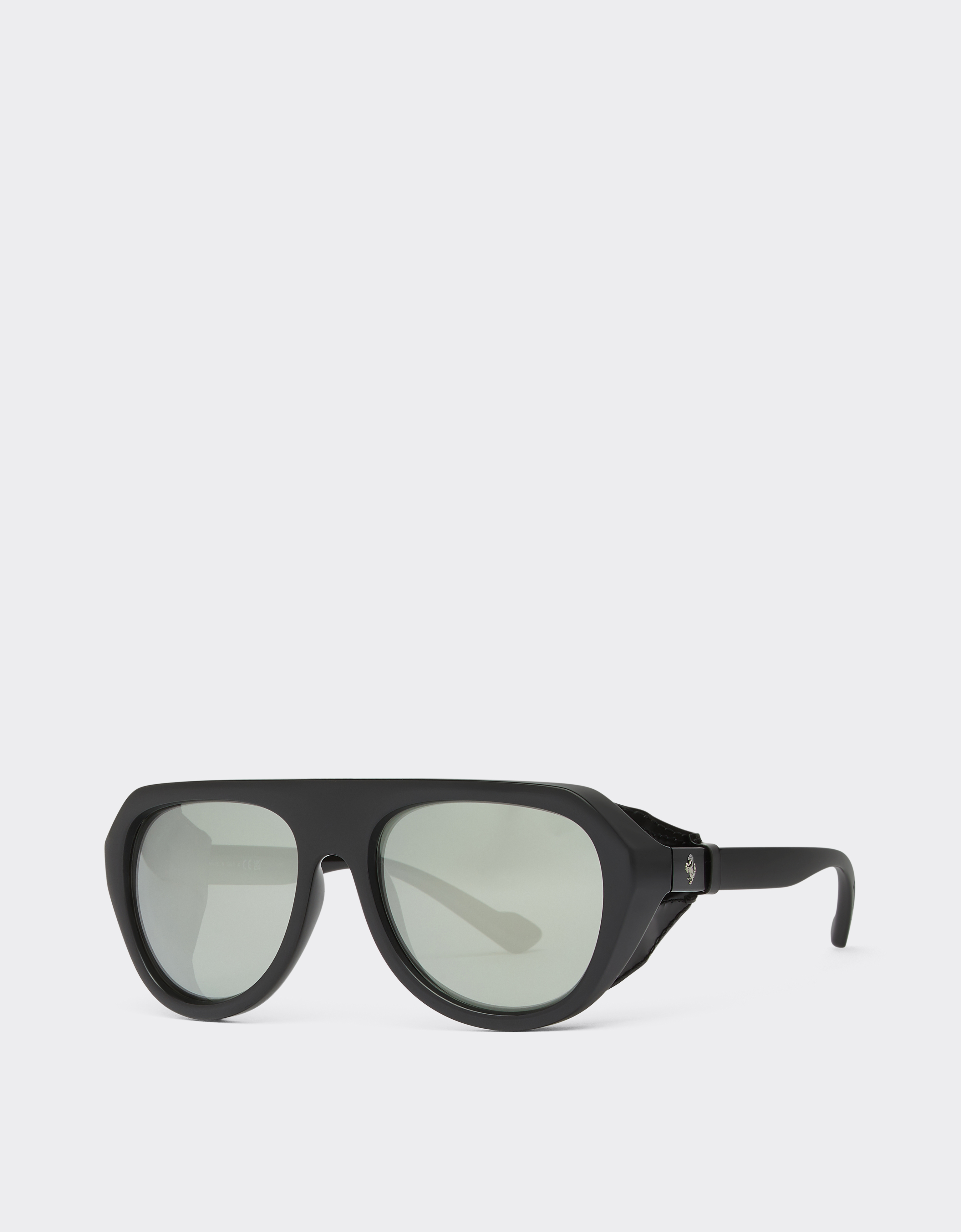 Ferrari Black Sunglasses With Leather Details And Polarised Mirror Lenses In Black