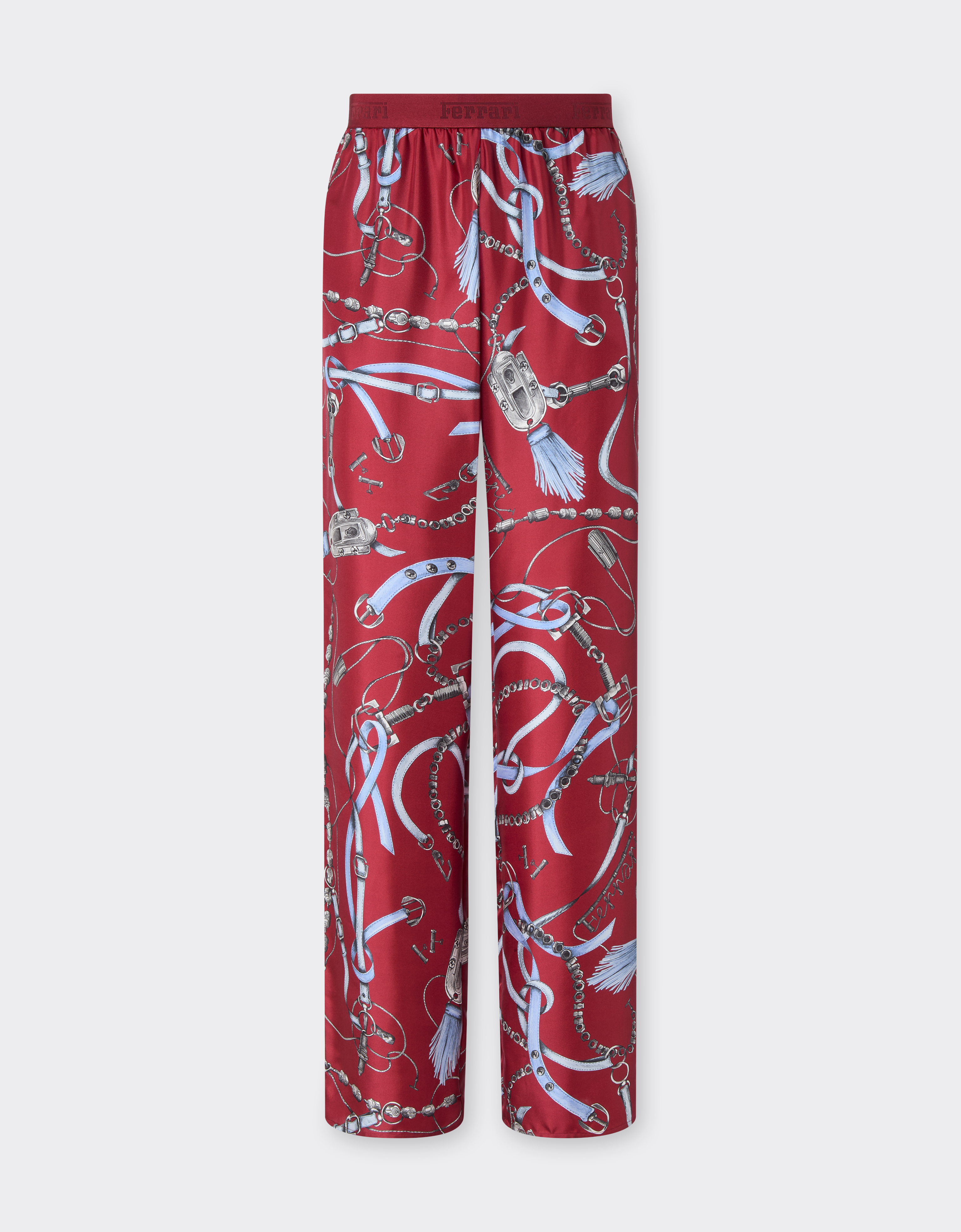Ferrari Men's Maison Red Silk Trousers With Closet Print - Trousers 50