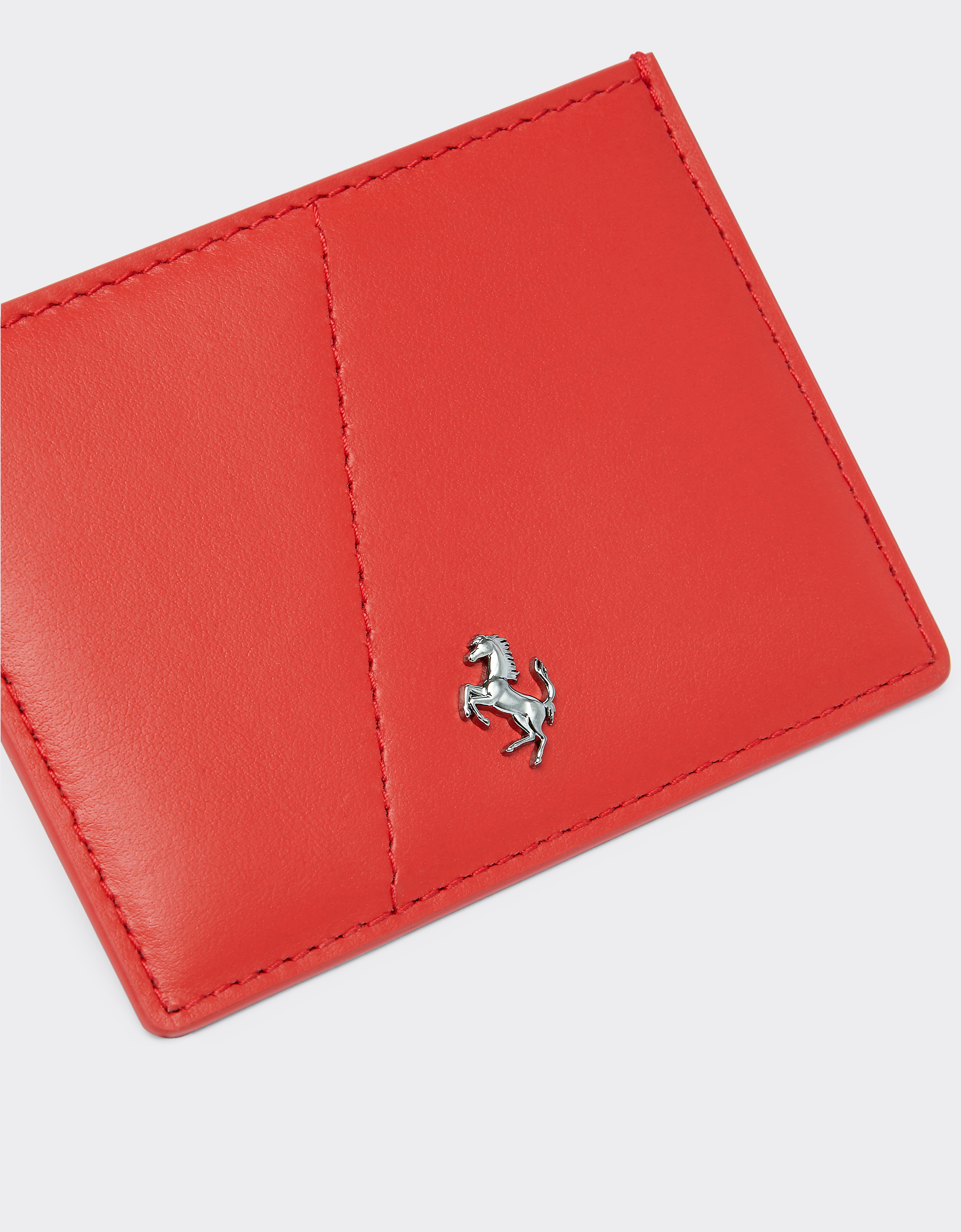 Ferrari Smooth Leather Card Holder In Rosso Dino