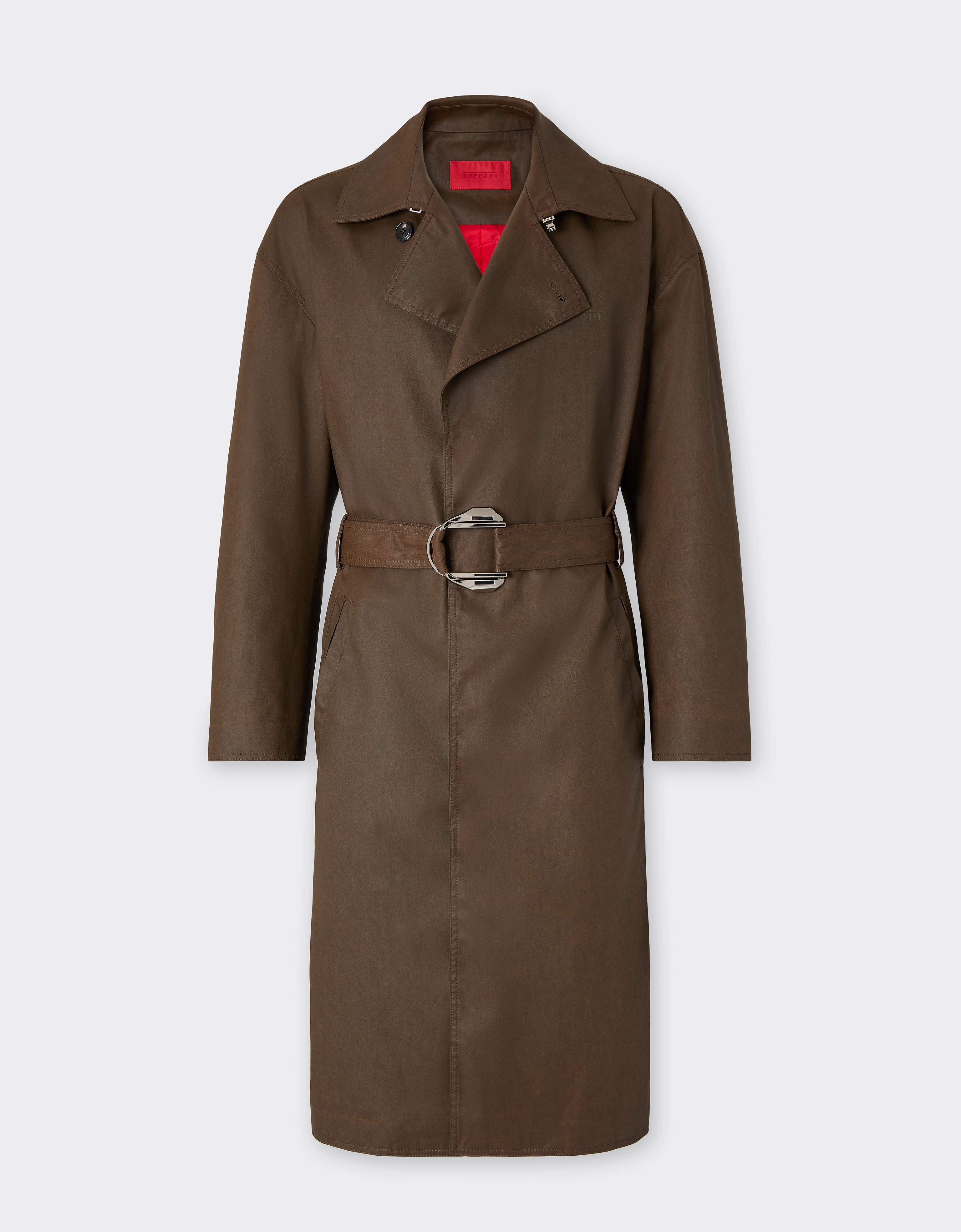 Ferrari Men's Khaki Green Vintage-Effect Technical Gabardine Trench Coat - Jackets & Outerwear 52