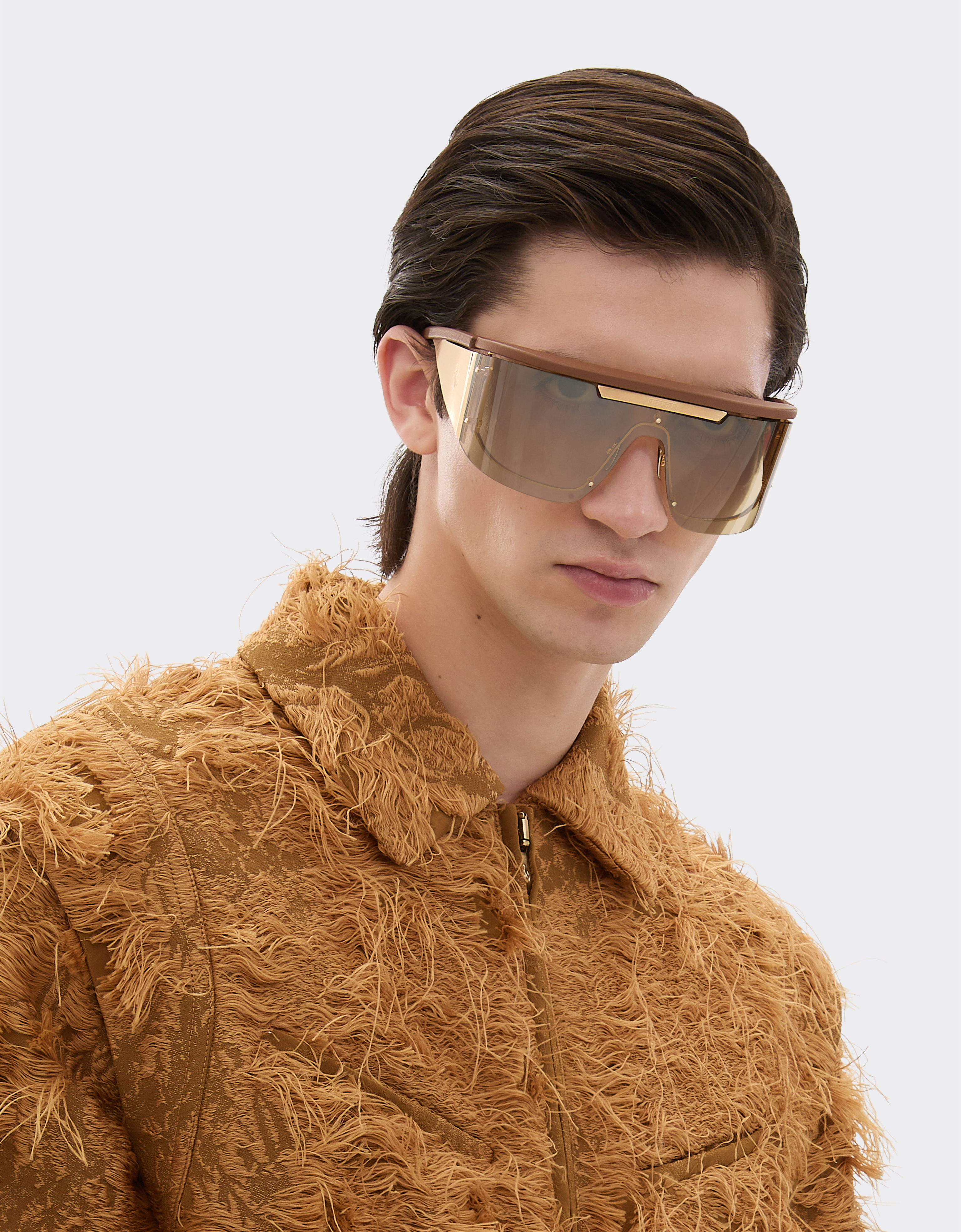 Ferrari Limited Edition  Metal And Leather Sunglasses With  Gold Mirroredlens In Brown