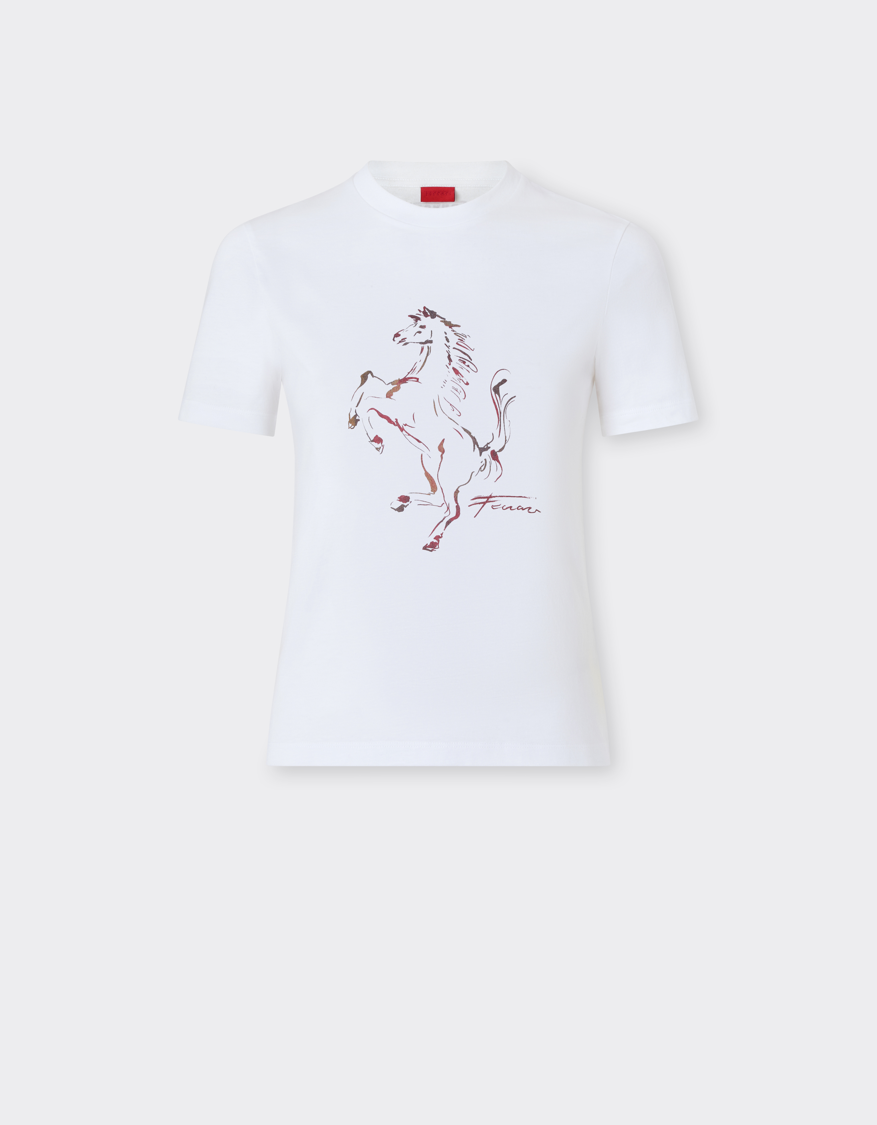 Ferrari Women's Optical White Cotton T-Shirt With Prancing Horse Print - Xxl