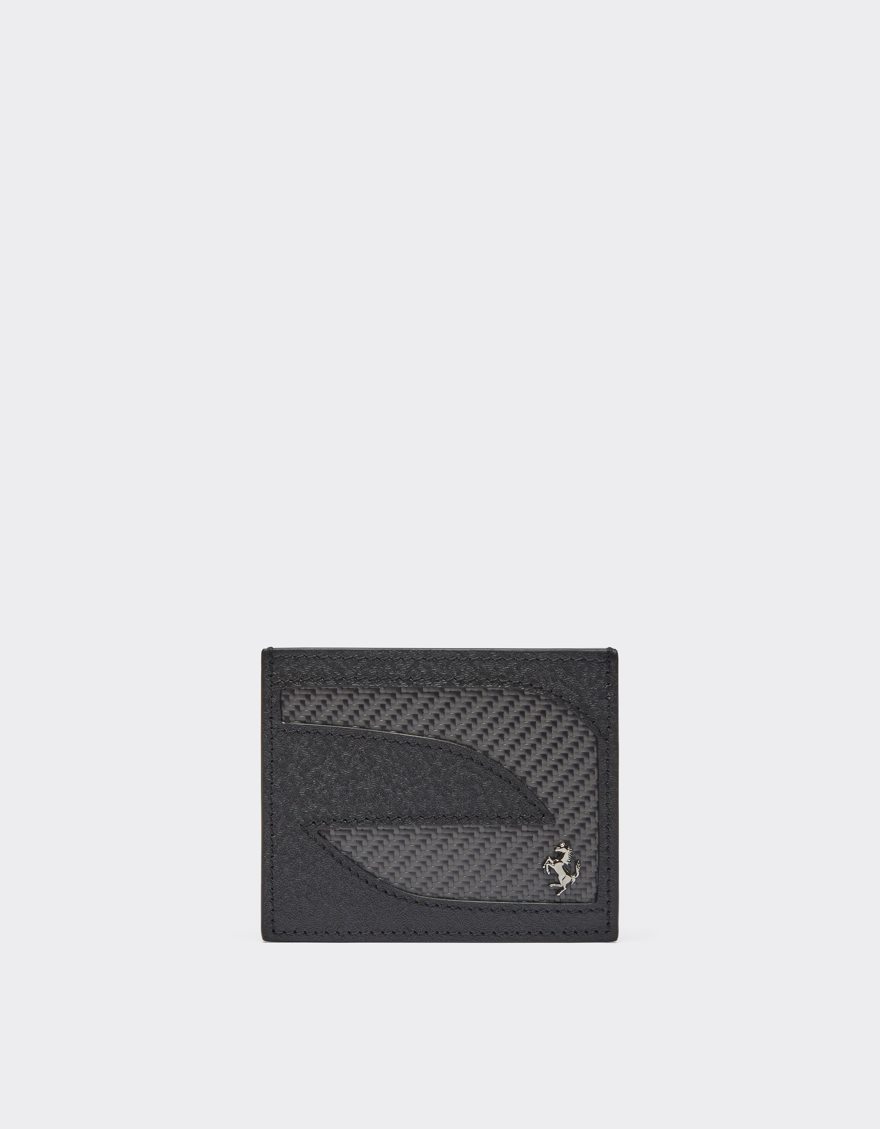 Shop Ferrari Leather Cardholder With Carbon Fibre Insert In Black