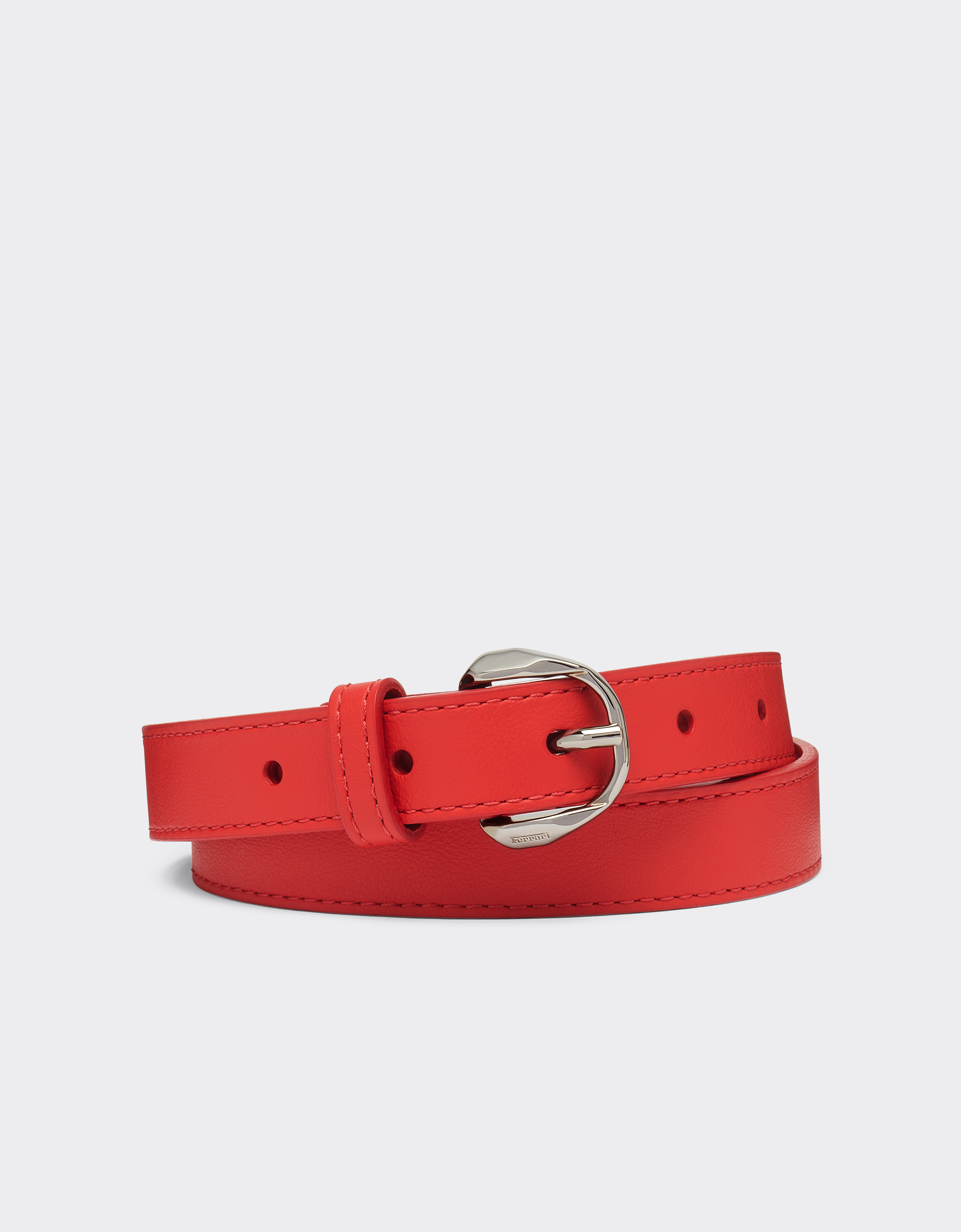 Ferrari Thin Leather Belt With Prancing Horse Detail In Rosso Corsa