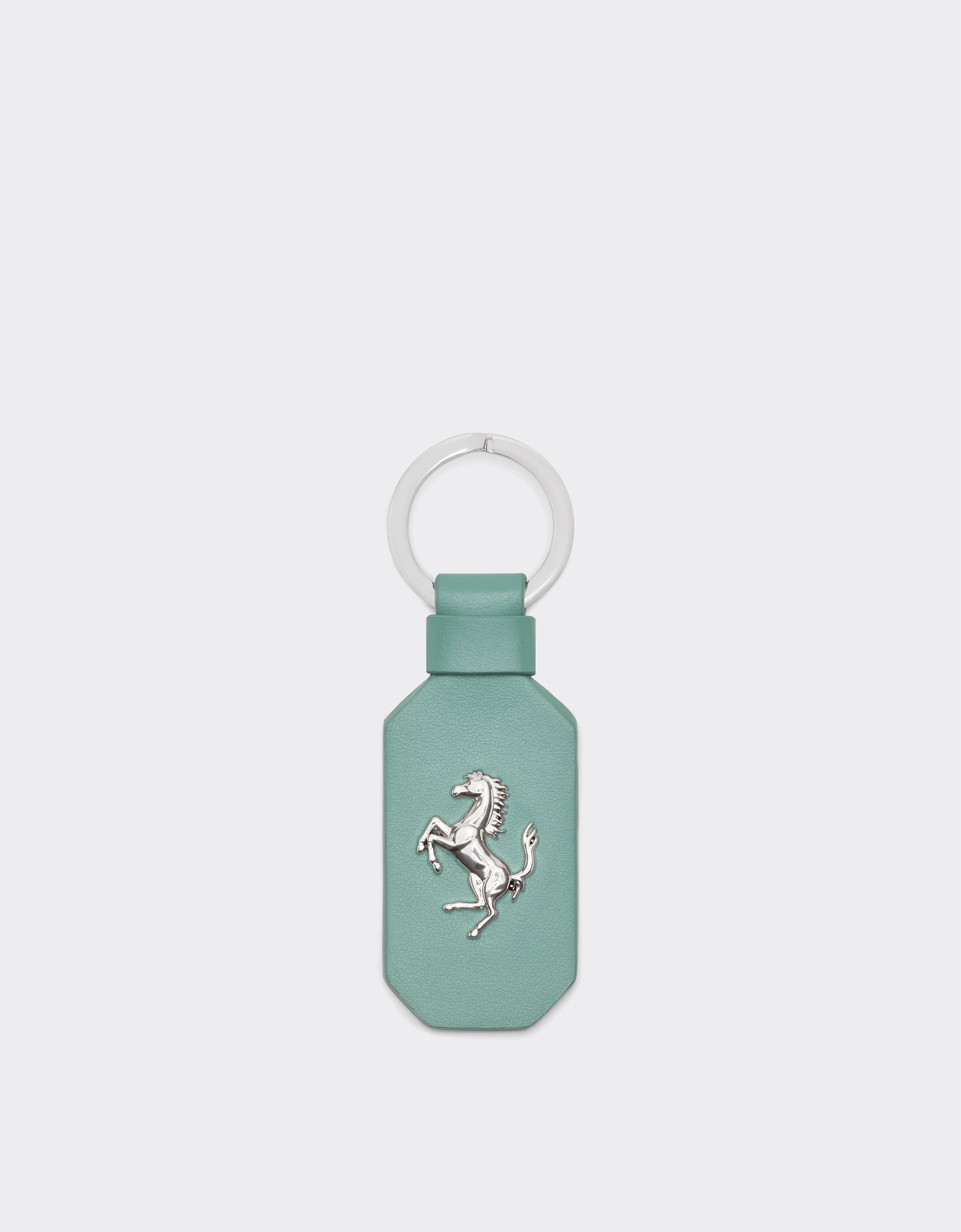 Ferrari Men's Granite Green Leather Keyring With Prancing Horse - Keychains Os