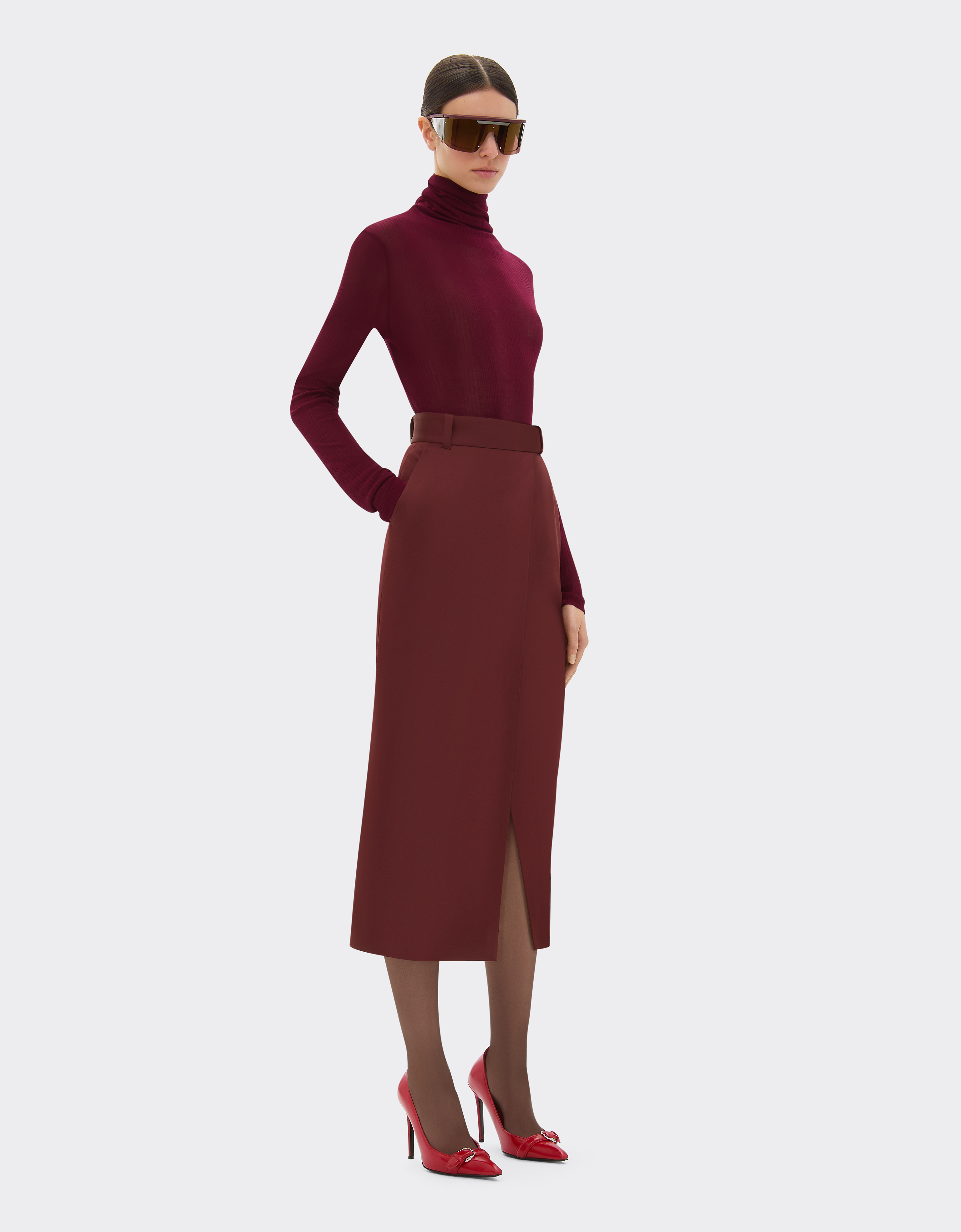 Ferrari Wool Satin Skirt In Brown