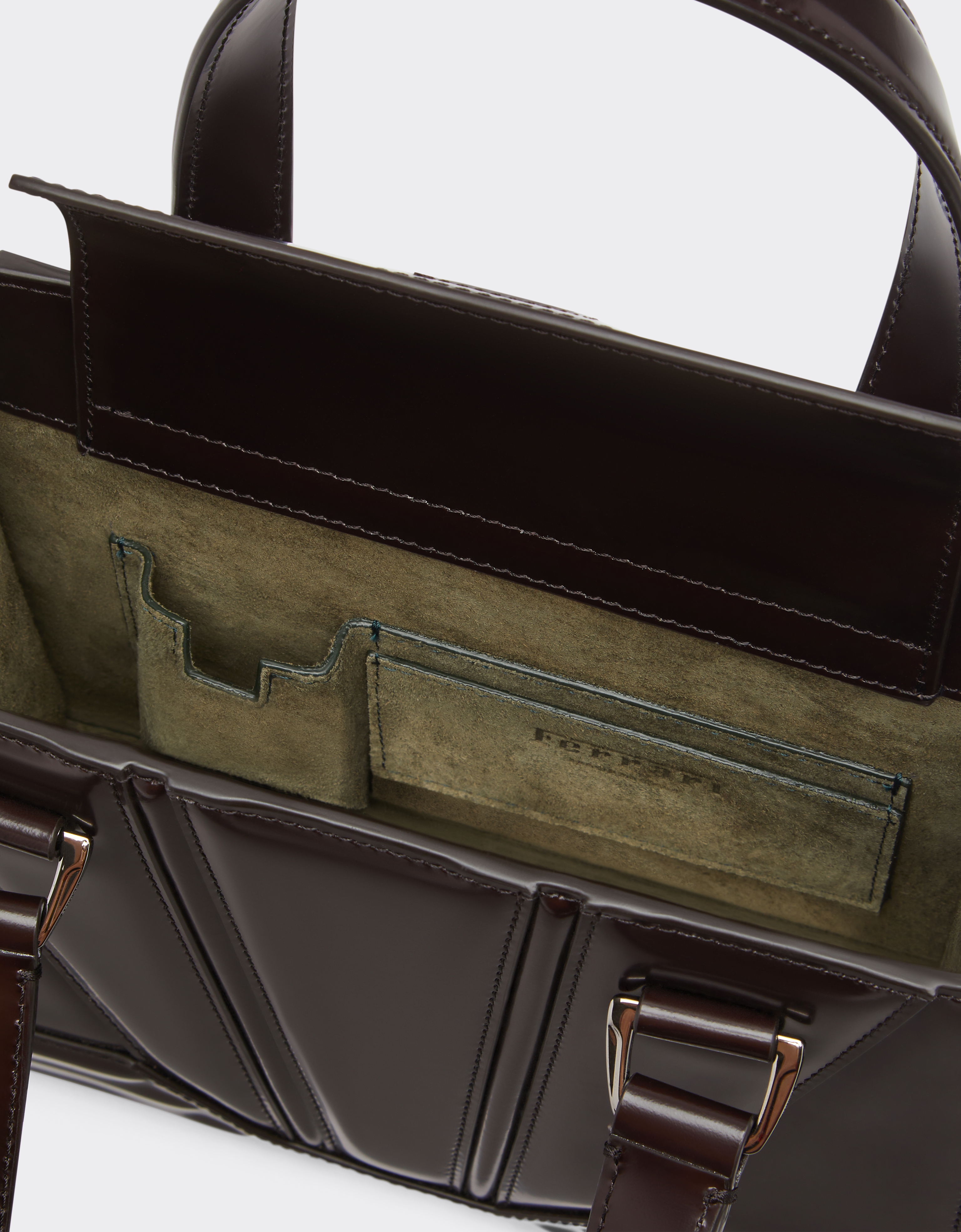 Ferrari Gt Mini Tote Bag In Brushed Leather In Dark Brown