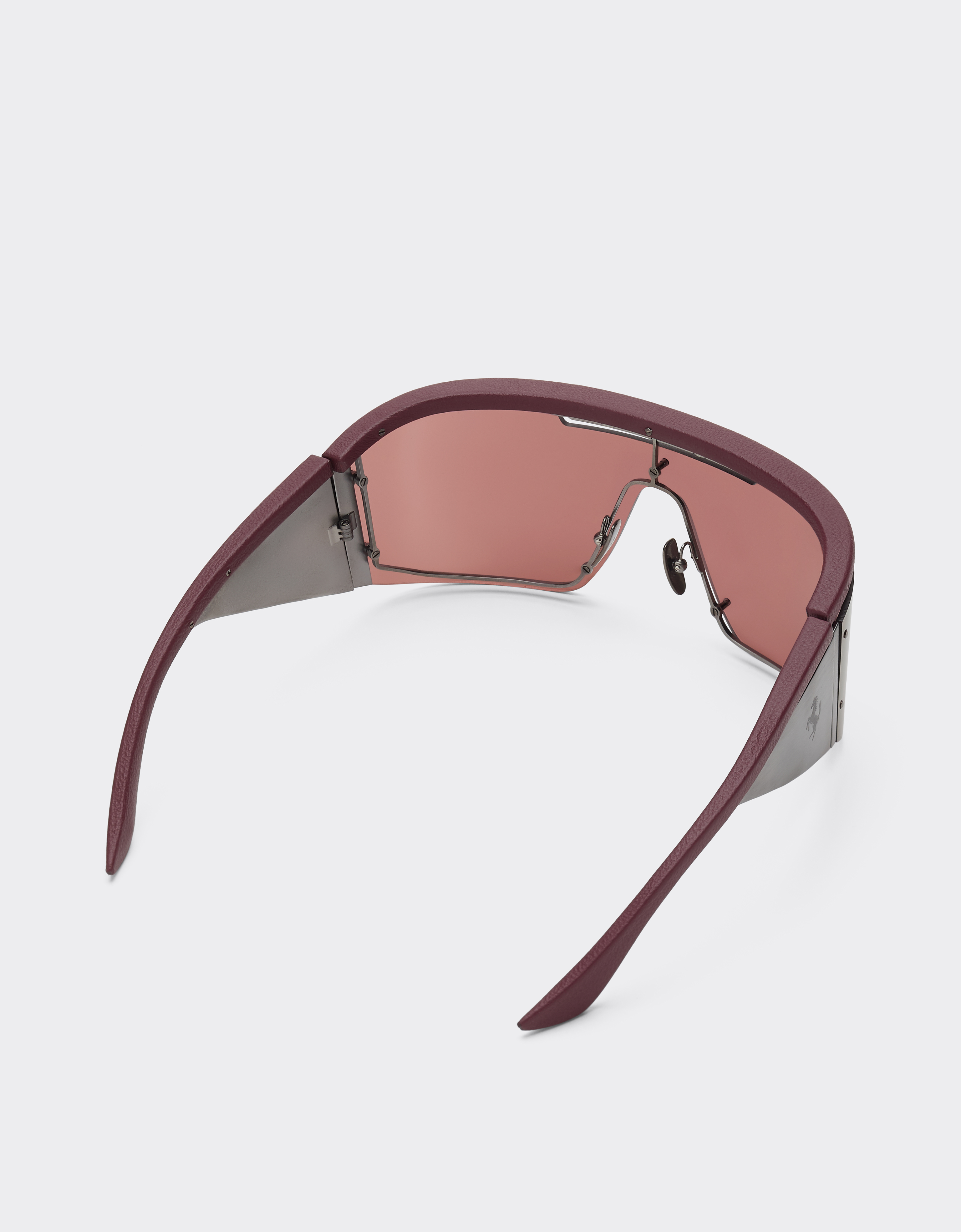 Ferrari Limited Edition  Metal And Leather Sunglasses With  Dark Redlens In Burgundy