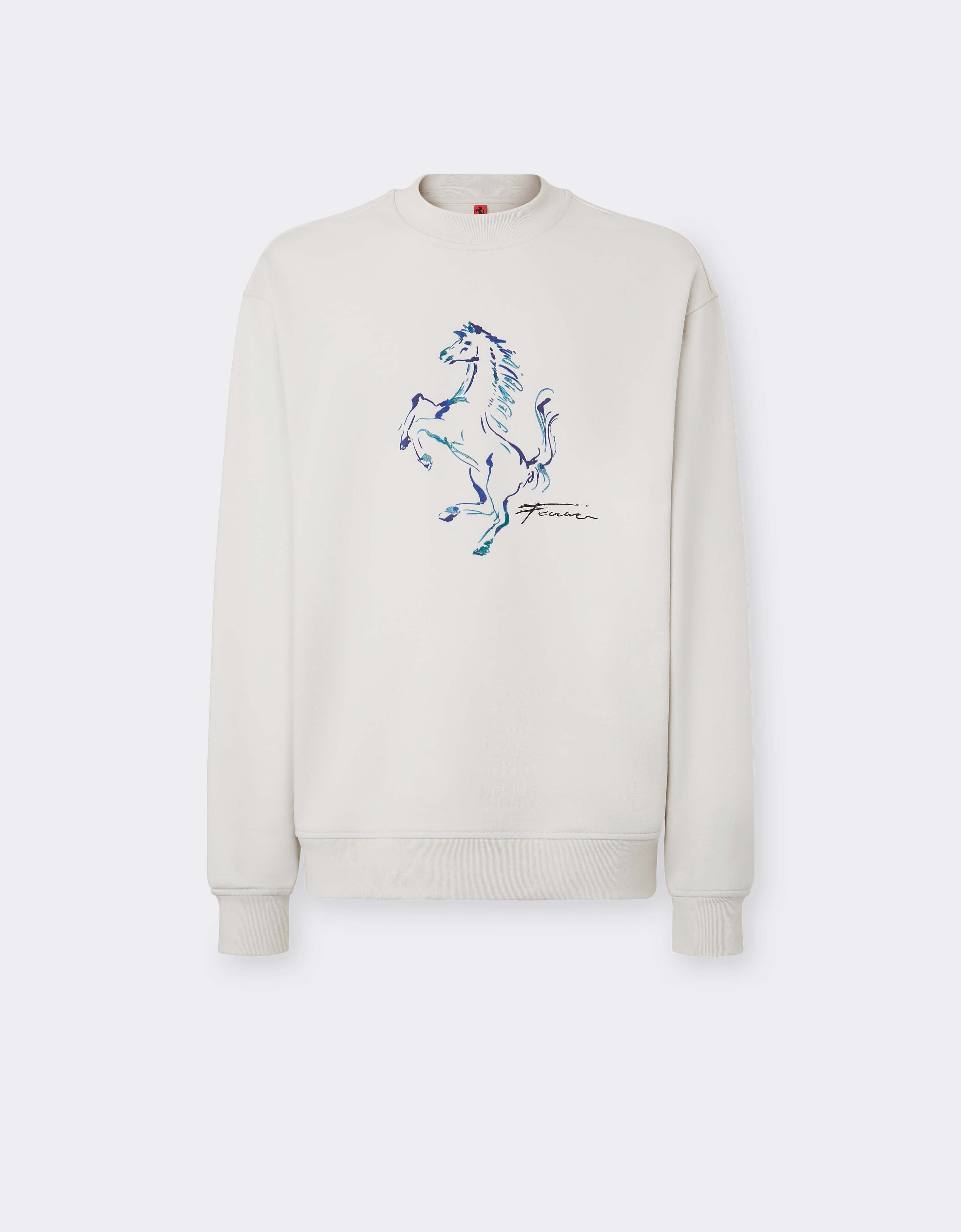 Ferrari Sweatshirt With Prancing Horse Graphic In Ecru